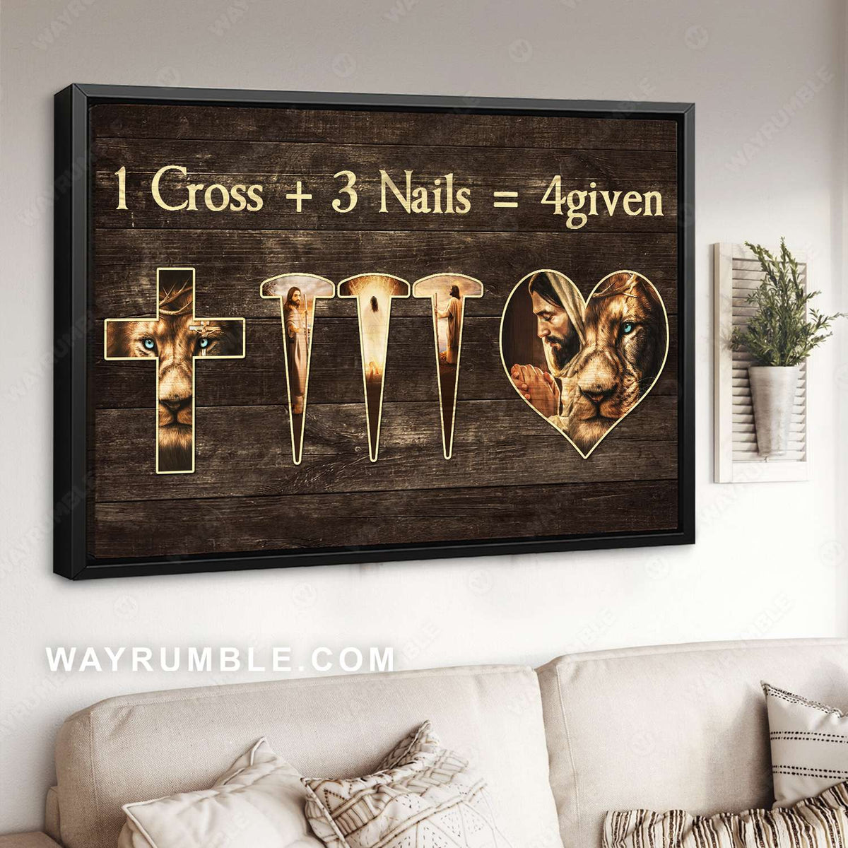 Lion of Judah, Jesus painting, 1 Cross 3 Nails, Forgiven - Jesus Landscape Canvas Prints, Christian Wall Art