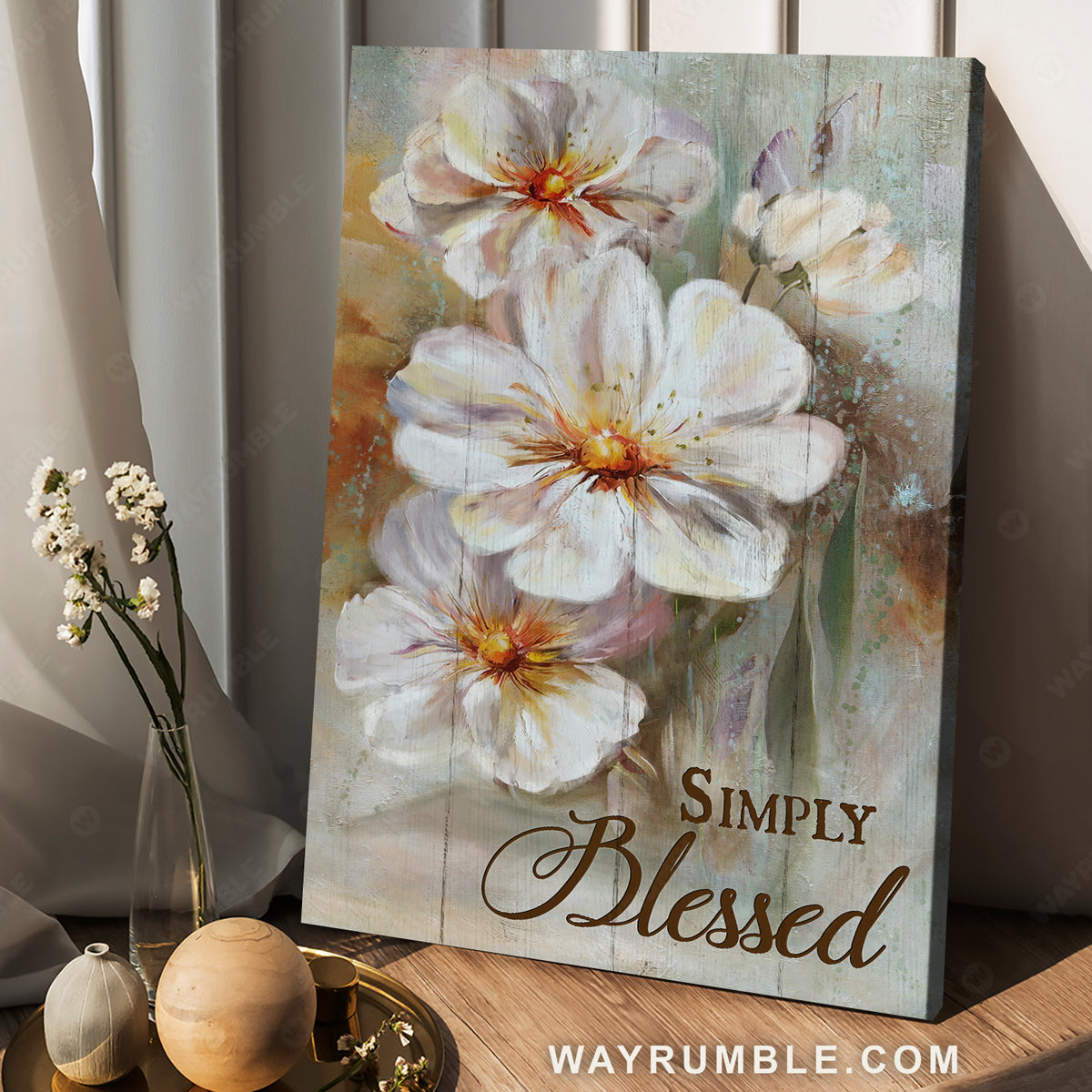 White cherry blossom, Flower painting, White flower, Simply blessed - Jesus Portrait Canvas Prints, Christian Wall Art