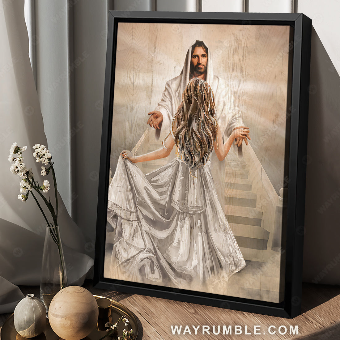 Jesus painting, Pretty girl, White dress, Walking with Jesus - Jesus Portrait Canvas Prints, Christian Wall Art
