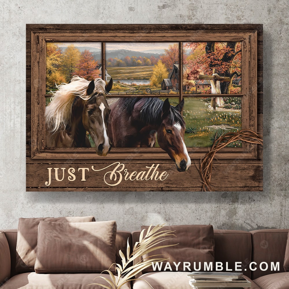 Watercolor horse, Autumn forest, Beautiful mountain, Just breathe - Jesus Landscape Canvas Prints, Christian Wall Art