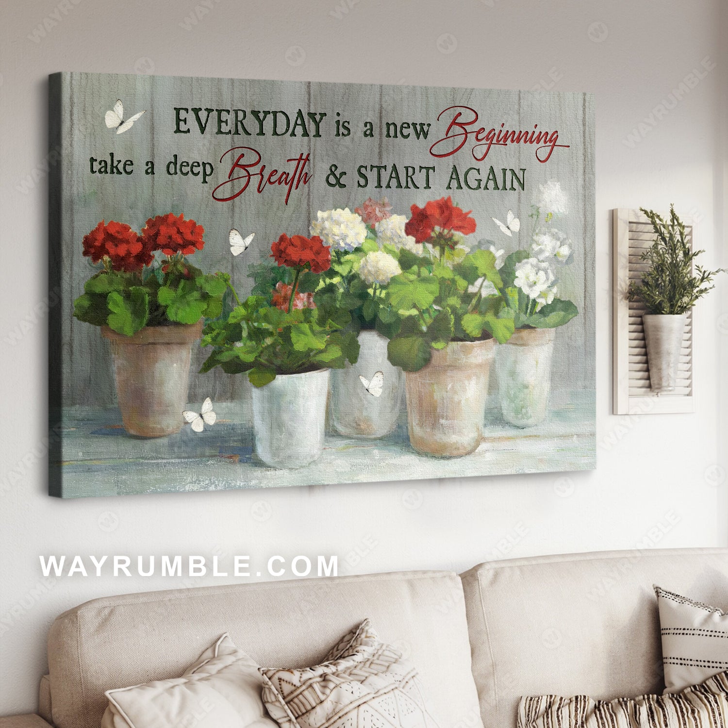 Watercolor hydrangea flower, White butterfly, Every day is a new beginning - Jesus Landscape Canvas Prints, Home Decor Wall Art
