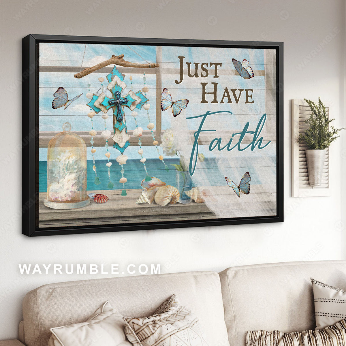 Deep ocean, Colorful cross, Summer vibe, Just have faith - Jesus Landscape Canvas Prints, Christian Wall Art