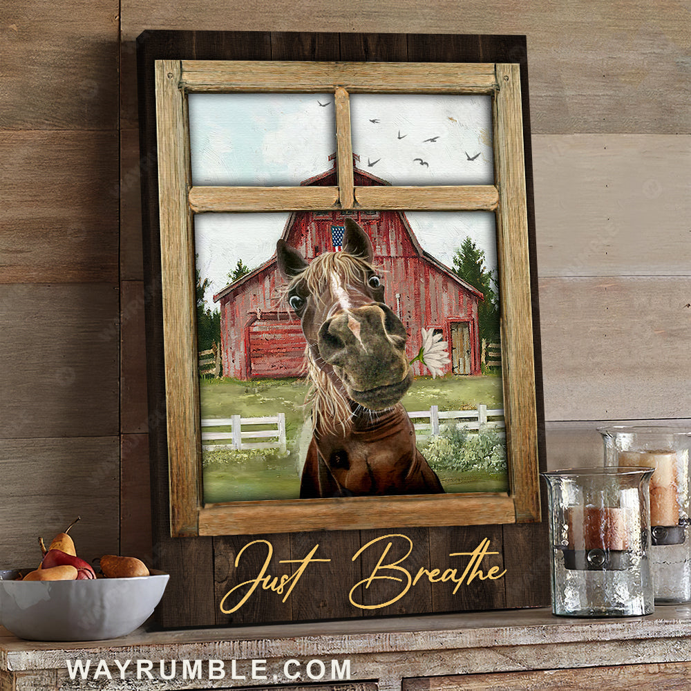 Horse drawing, Red house, Old window, Flying bird, Just breathe - Jesus Portrait Canvas Prints, Christian Wall Art