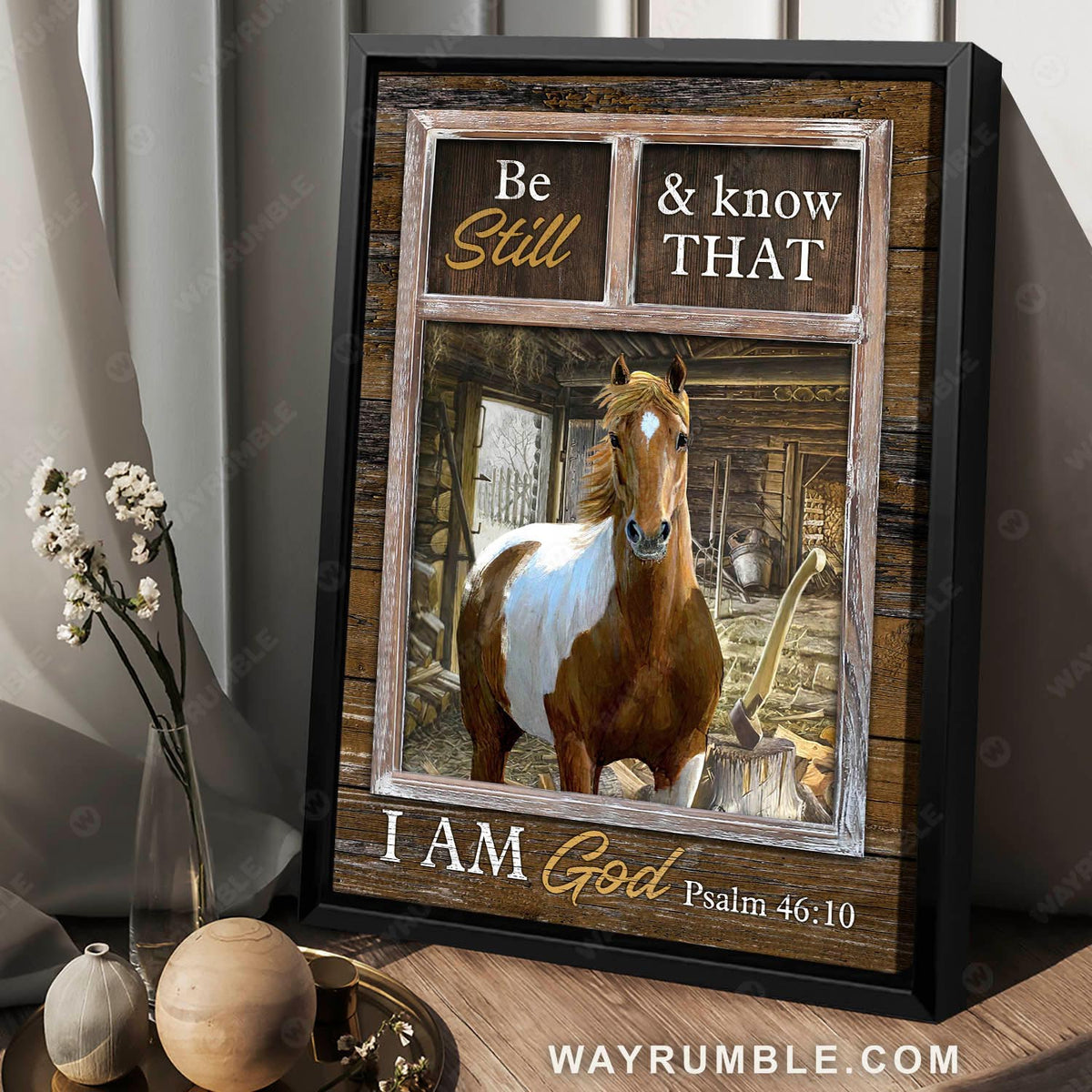 Horse painting, Stable painting, Old barn house, Be still and know that I am God - Jesus Portrait Canvas Prints, Wall Art