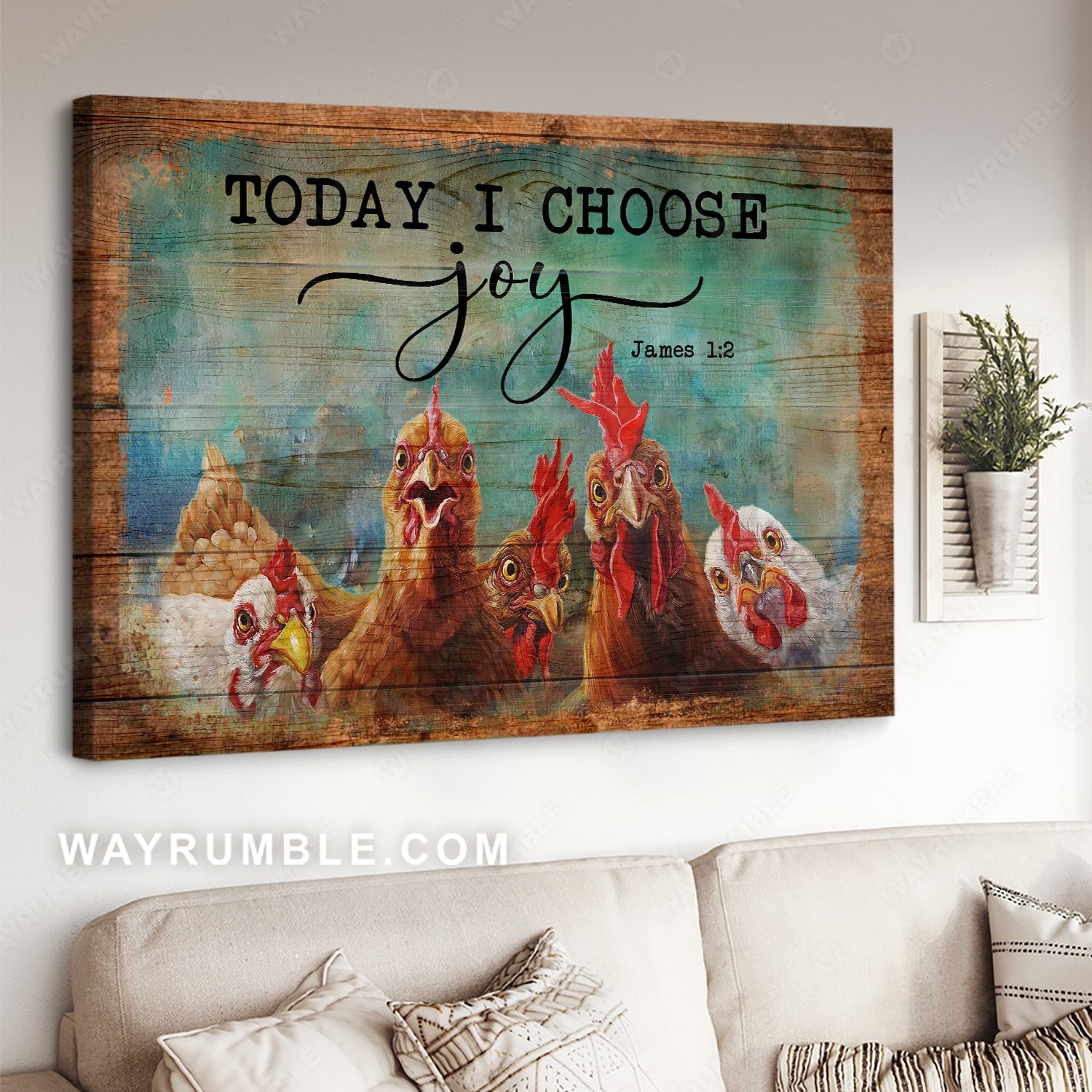 Funny Chicken, farm - Today I choose joy Jesus Landscape Canvas Prints, Wall Art