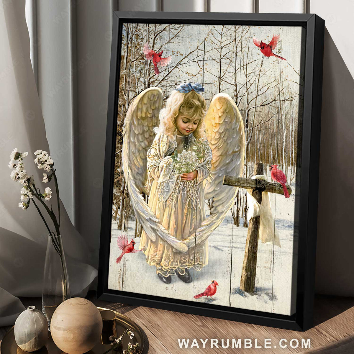 Little angel, Wooden cross, Beautiful forest, Cardinal drawing - Jesus Portrait Canvas Prints, Home Decor Wall Art