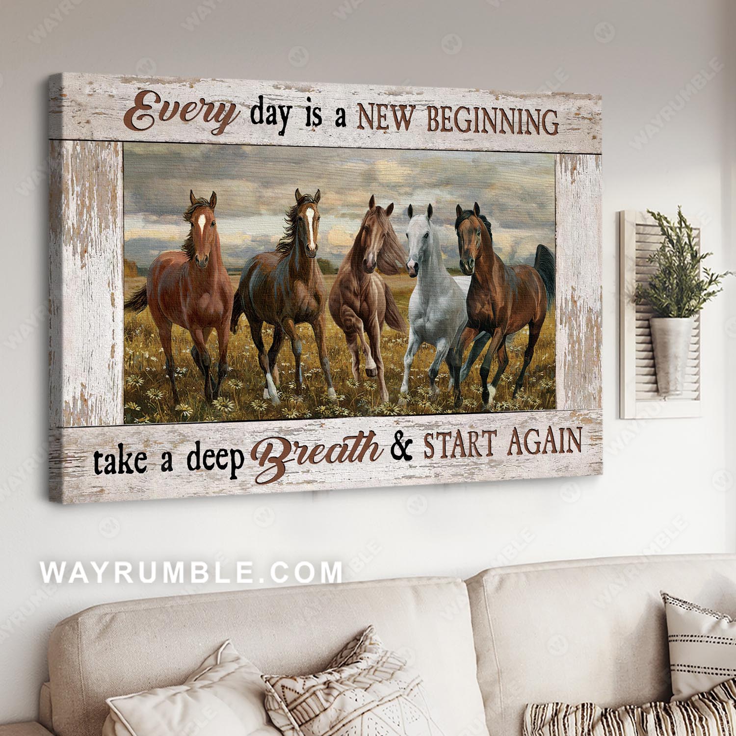Horse painting, Running horse, Meadow landscape, A beautiful day, Everyday is a new beginning - Jesus Landscape Canvas Prints, Christian Wall Art
