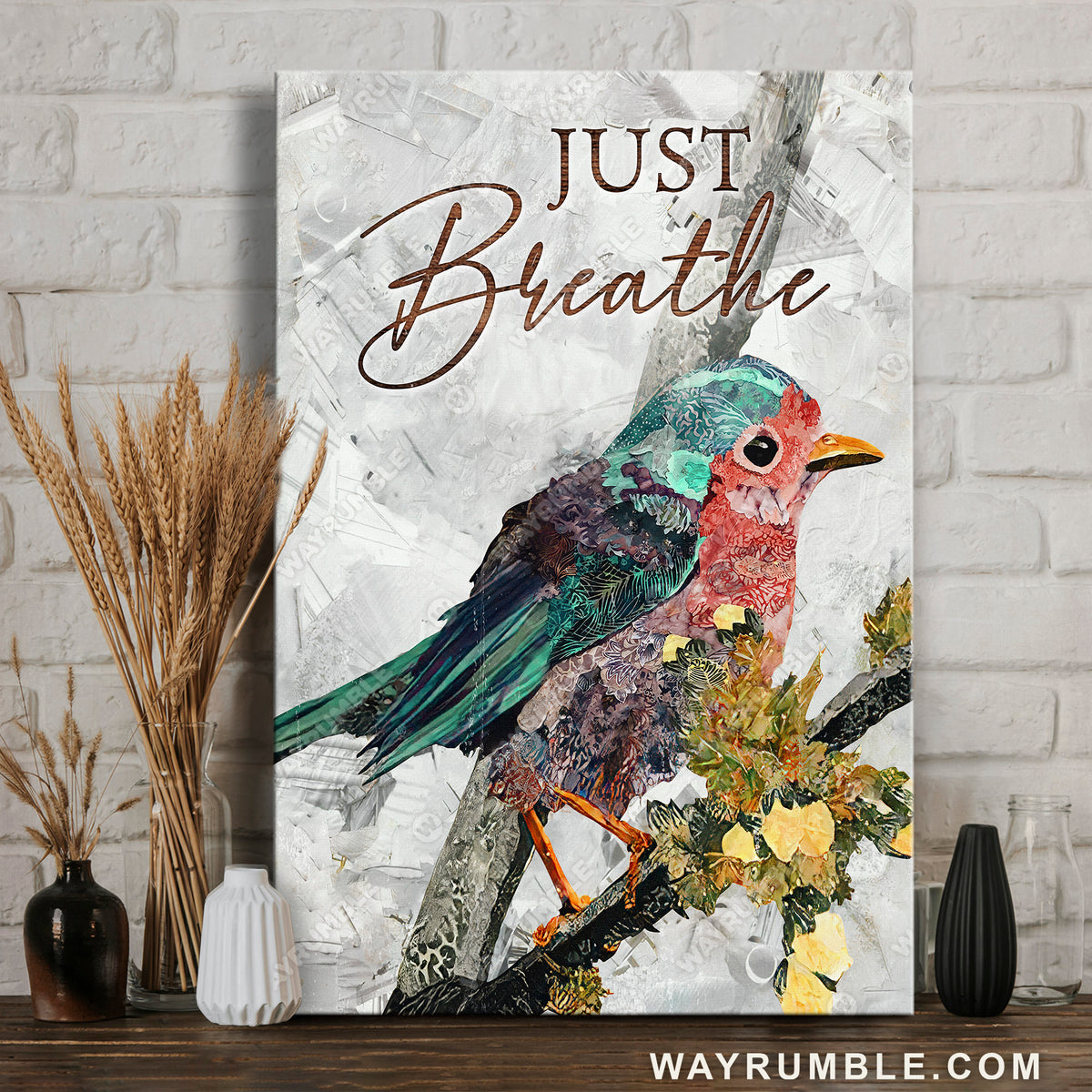 Little bird, Bird feather, Autumn leaves, Just breathe - Jesus Portrait Canvas Prints, Christian Wall Art