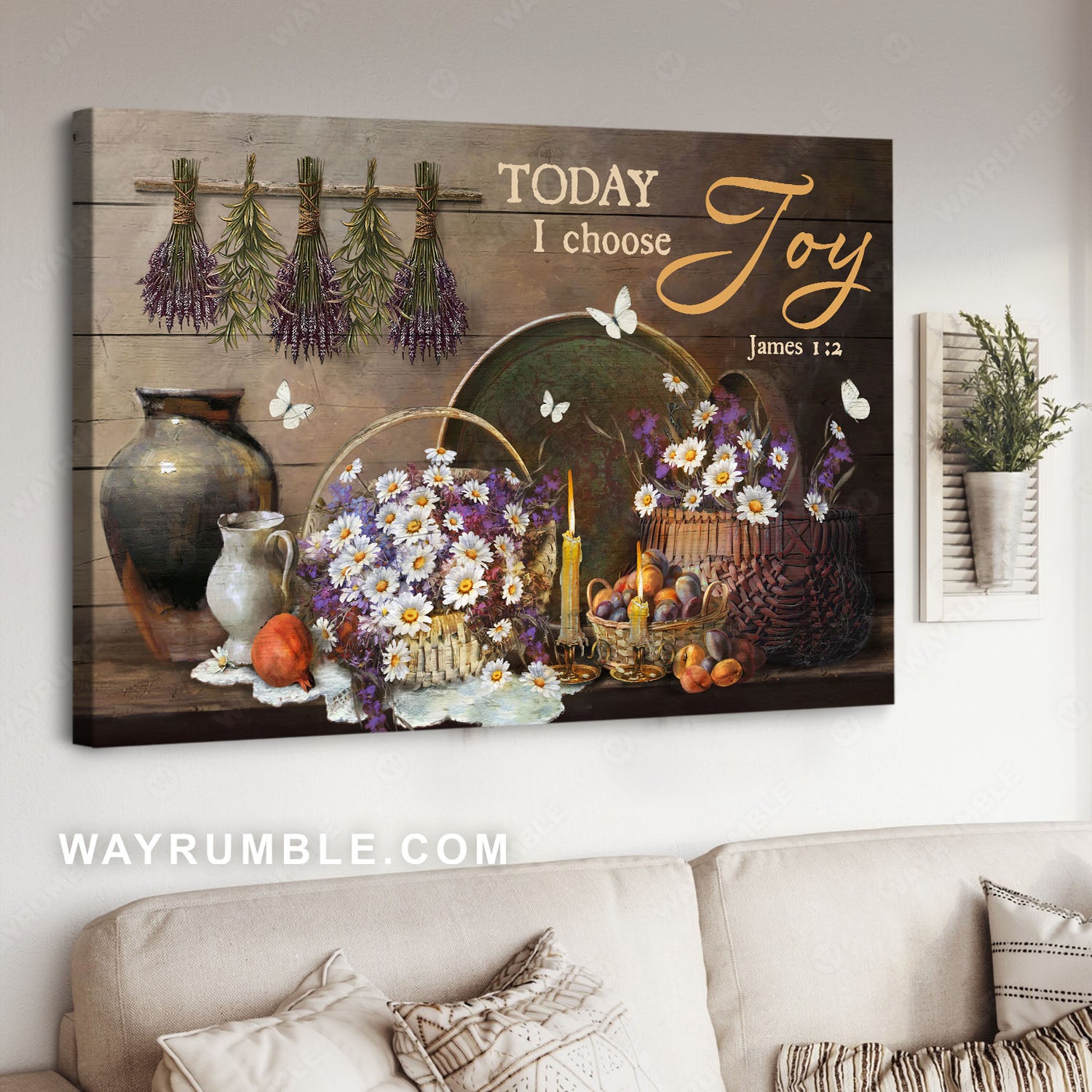 Daisy flower, White butterfly, Kitchen painting, Today I choose joy - Jesus Landscape Canvas Prints, Christian Wall Art