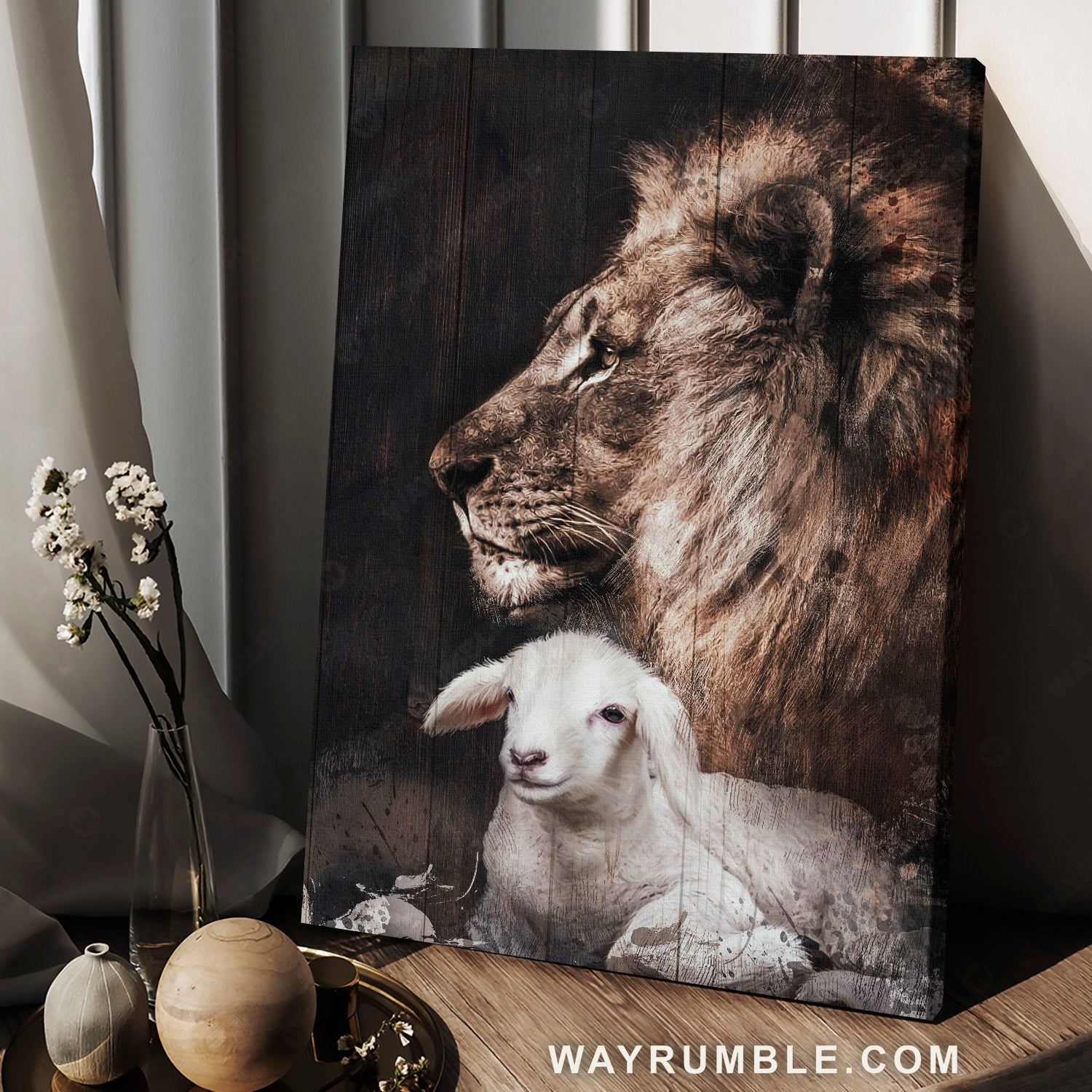 Amazing brown lion, Cute lamb painting, The passion of Jesus - Jesus Portrait Canvas Prints, Home Decor Wall Art