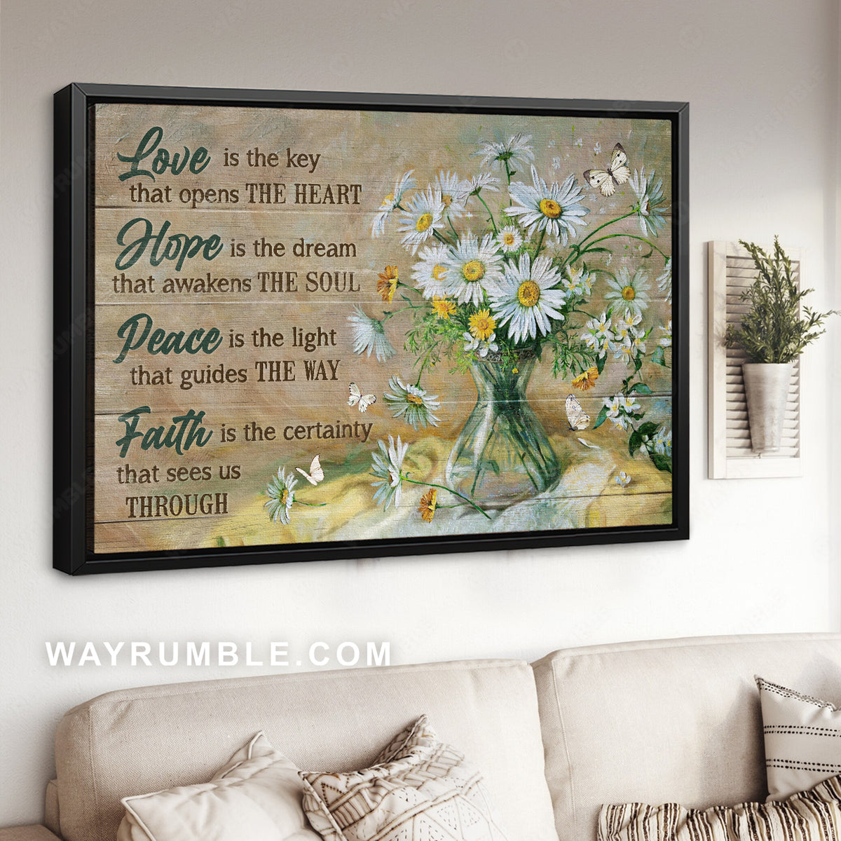 Watercolor daisy, Flower painting, Love is the key that opens the heart - Jesus Landscape Canvas Prints, Christian Wall Art
