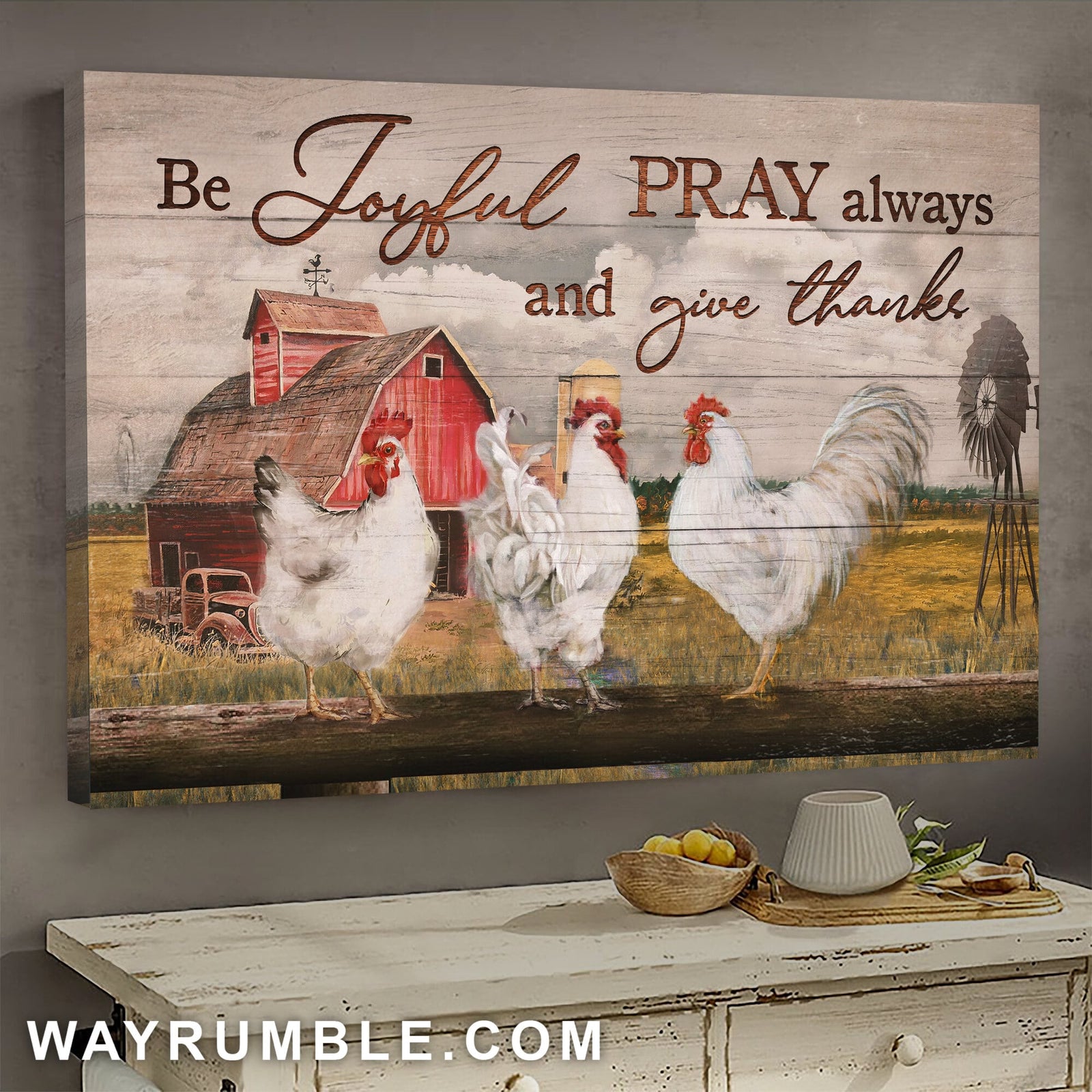 Chicken, Paddy field, Be joyful pray always and give thanks - Jesus Landscape Canvas Prints, Wall Art