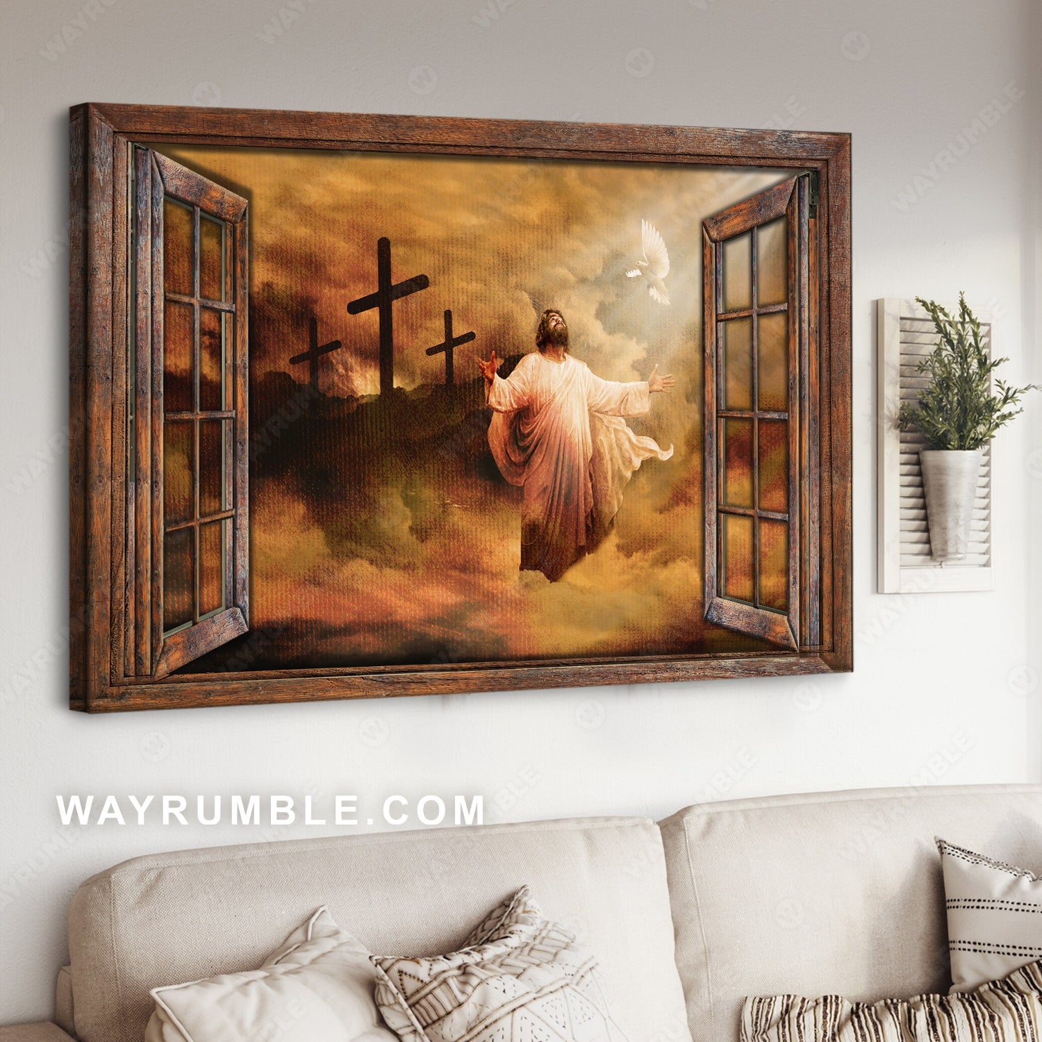 Jesus painting, The rugged cross, Heaven's light, Praying to God - Jesus Landscape Canvas Prints, Christian Wall Art