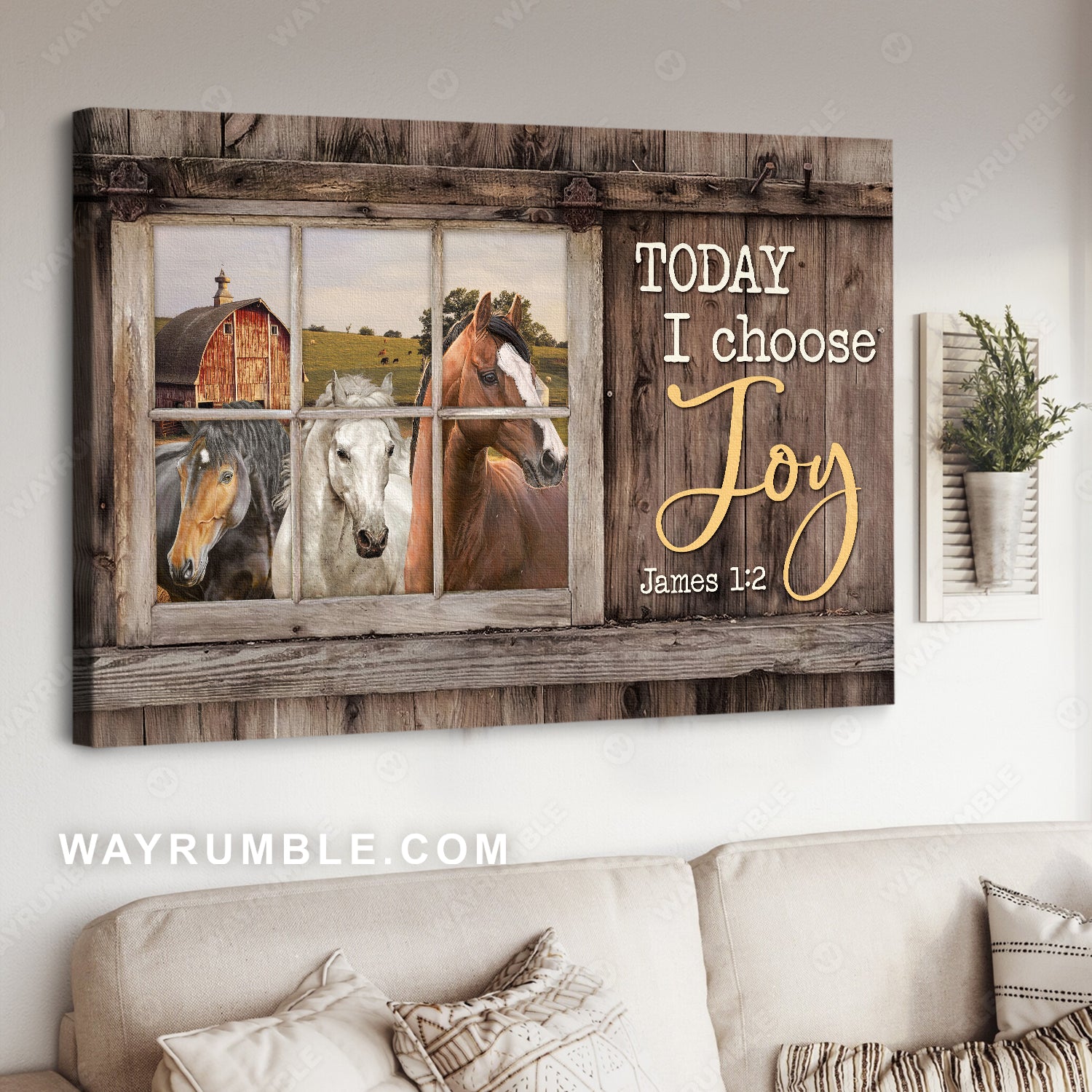 Beautiful farm, Colorful horse, Meadow land, Today I choose joy - Jesus Landscape Canvas Prints, Home Decor Wall Art