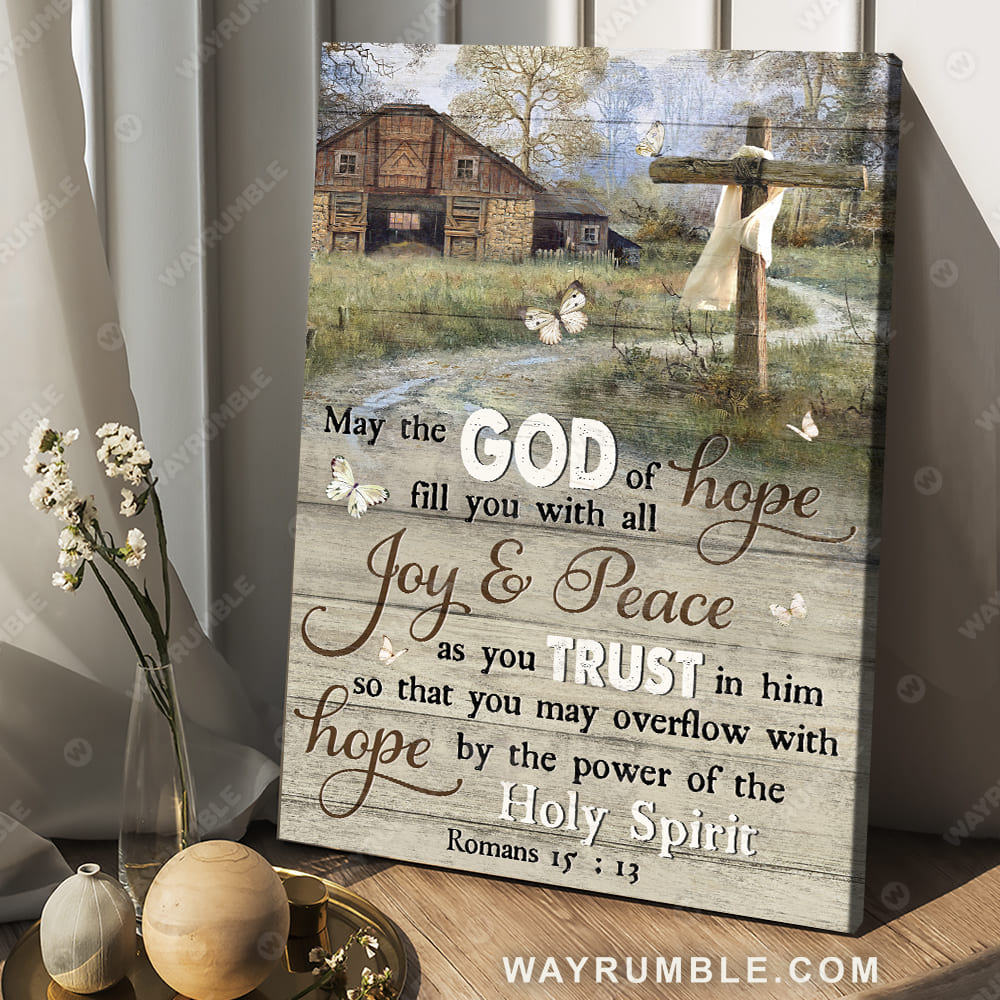 Countryside painting, Green meadow, May the God fill you with all joy and peace - Jesus Portrait Canvas Prints, Christian Wall Art