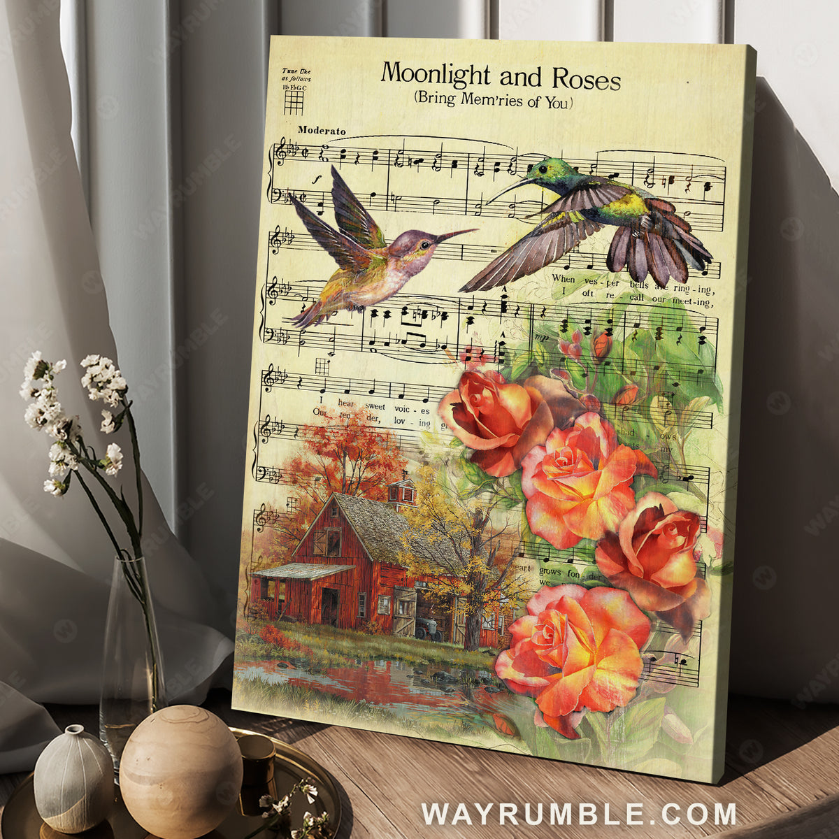 Antique music sheet, Big hummingbird, Orange rose, Moonlight and roses - Jesus Portrait Canvas Prints, Christian Wall Art