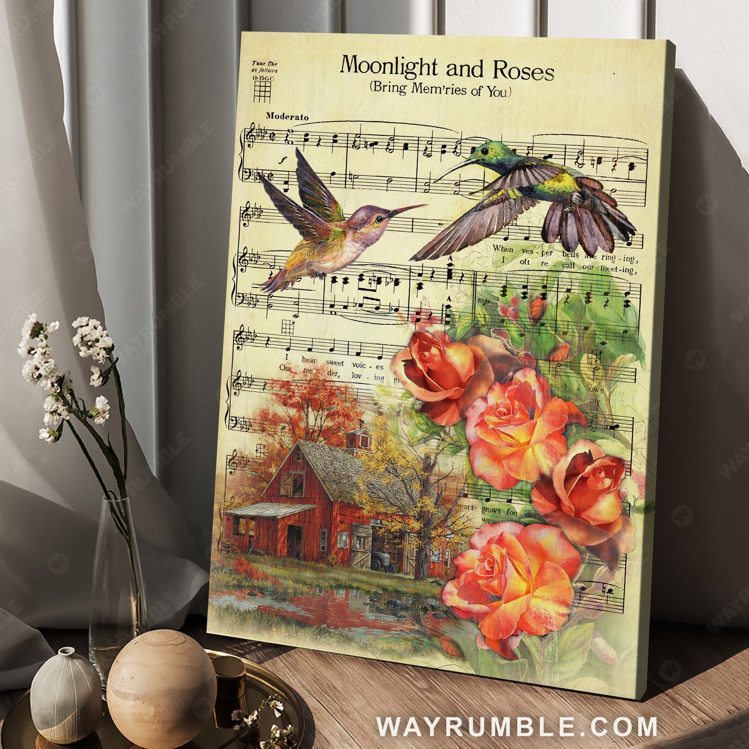 Antique music sheet, Big hummingbird, Orange rose, Moonlight and roses - Jesus Portrait Canvas Prints, Christian Wall Art