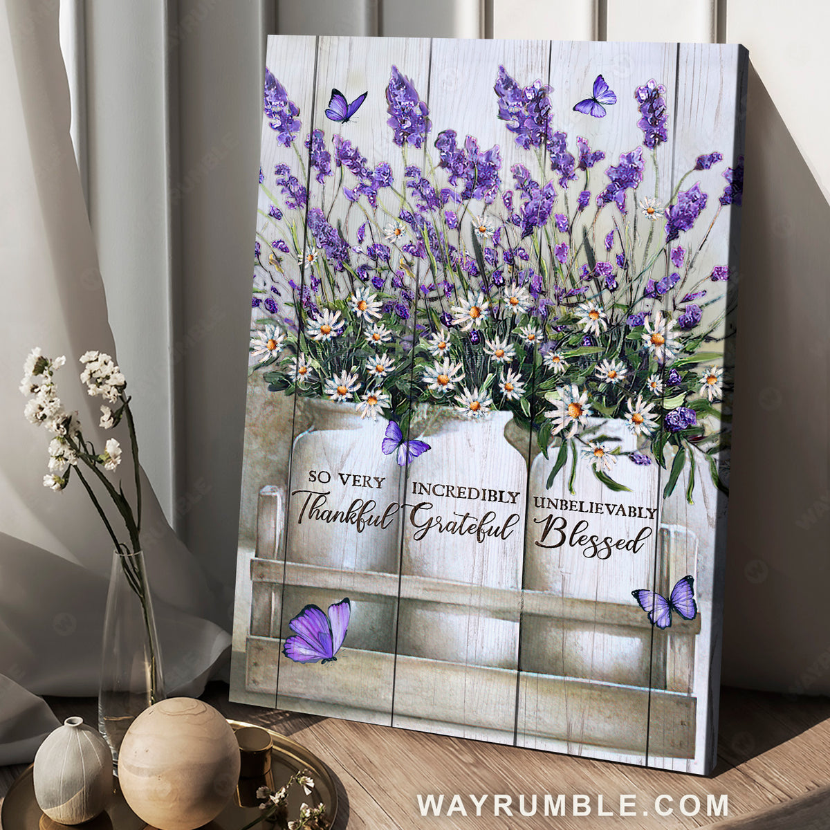 Stunning lavender, Small daisy, Purple butterfly, So very thankful - Jesus Portrait Canvas Prints, Home Decor Wall Art