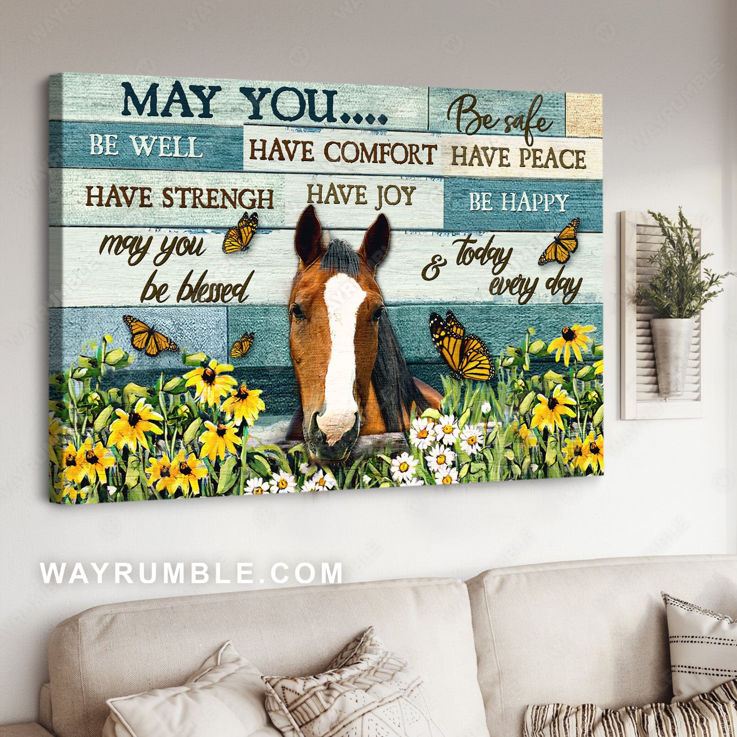 Face of horse, Yellow flower garden, Daisy, May you be blessed today - Jesus Landscape Canvas Prints, Christian Wall Art