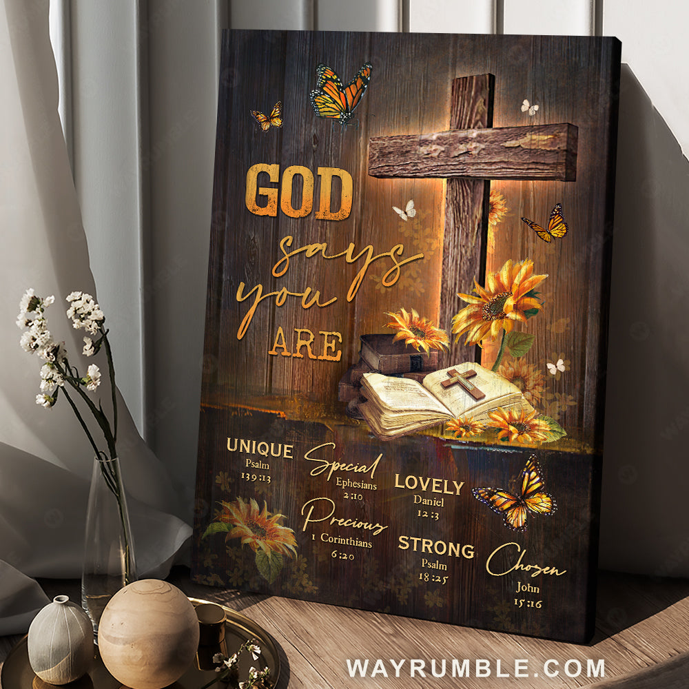 Unique cross, Sunflower garden, Antique bible, God says you are - Jesus Portrait Canvas Prints, Christian Wall Art