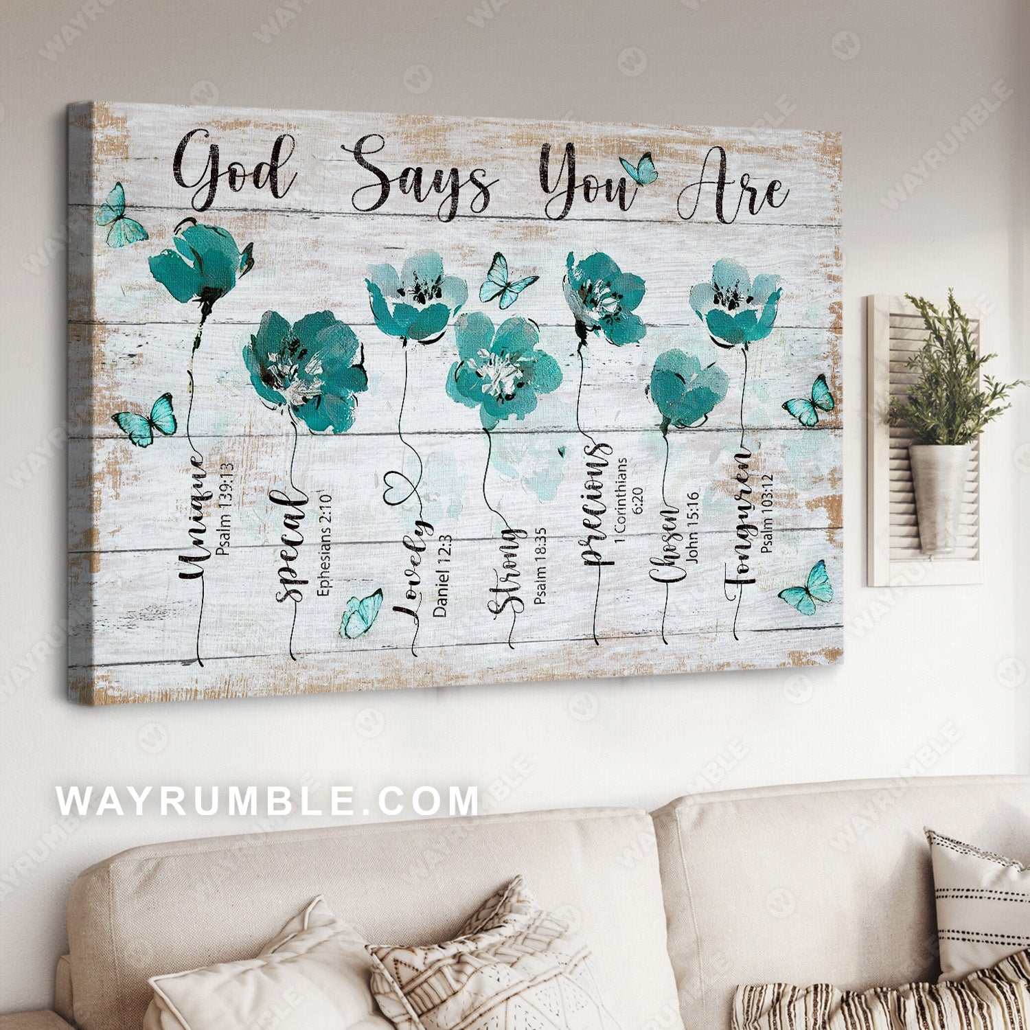Unique painting, Mint flower, Pretty butterfly, God says you are unique - Jesus Landscape Canvas Prints, Home Decor Wall Art