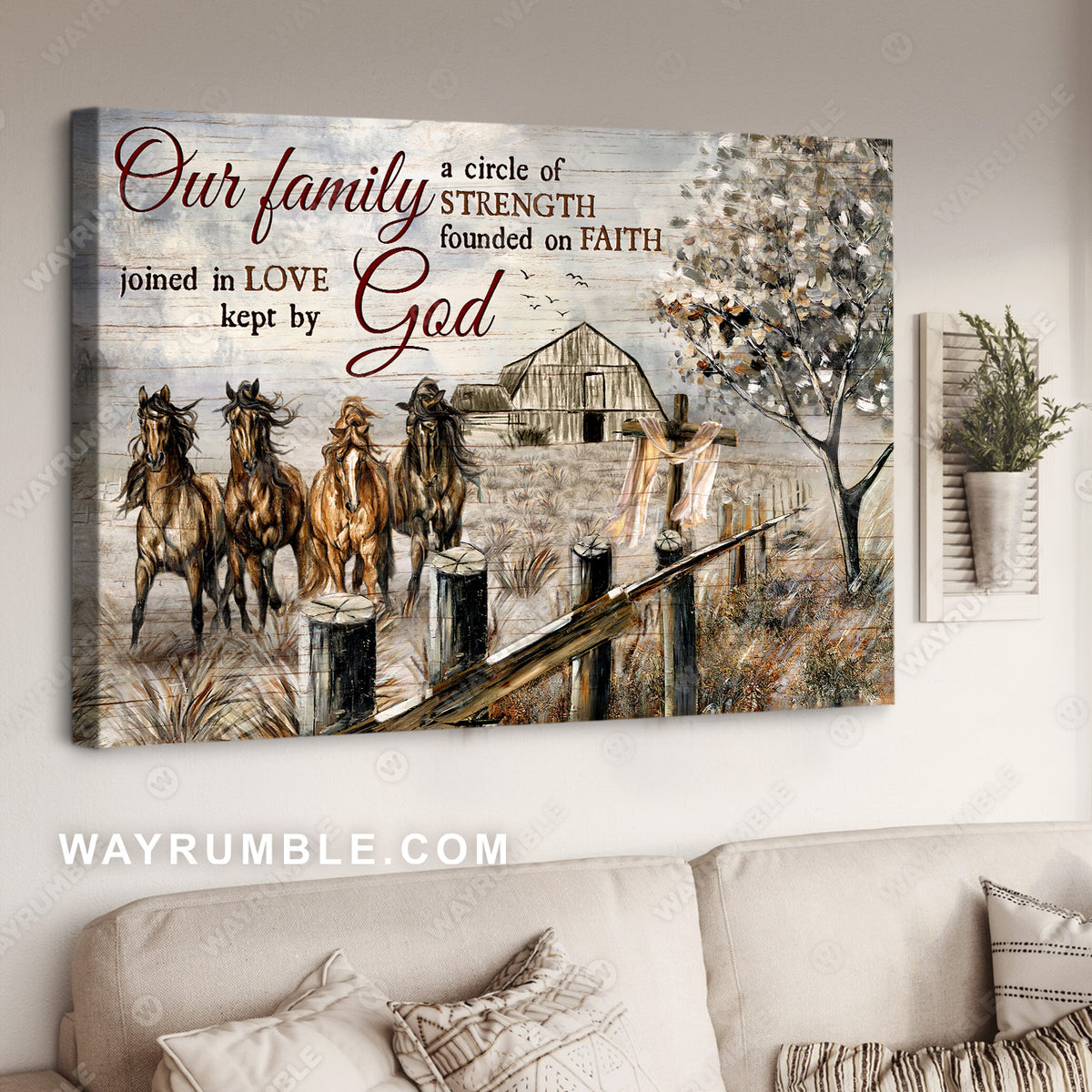 Stunning farm, Quarter horse, Our family is circle of strength found on faith - Jesus Landscape Canvas Prints, Home Decor Wall Art