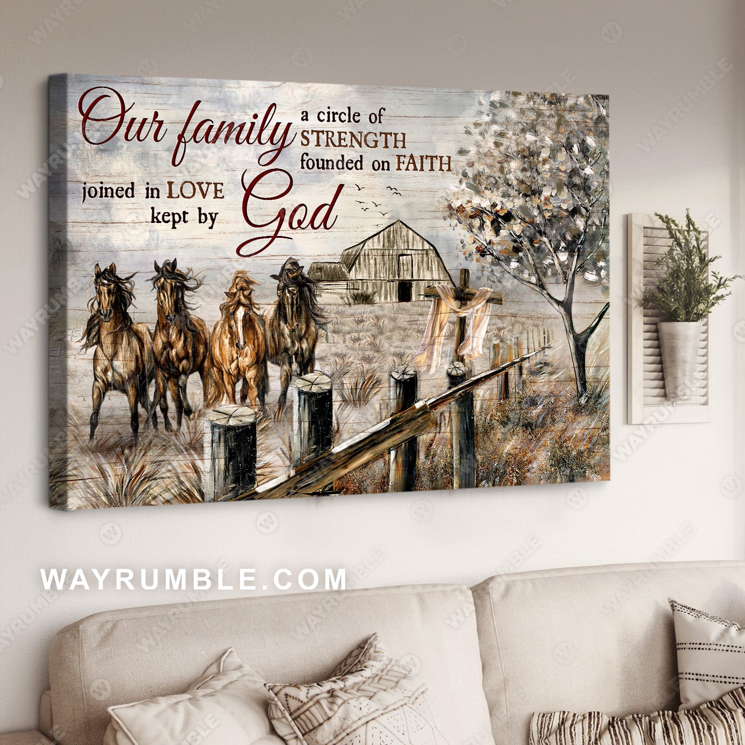 Stunning farm, Quarter horse, Our family is circle of strength found on faith - Jesus Landscape Canvas Prints, Home Decor Wall Art