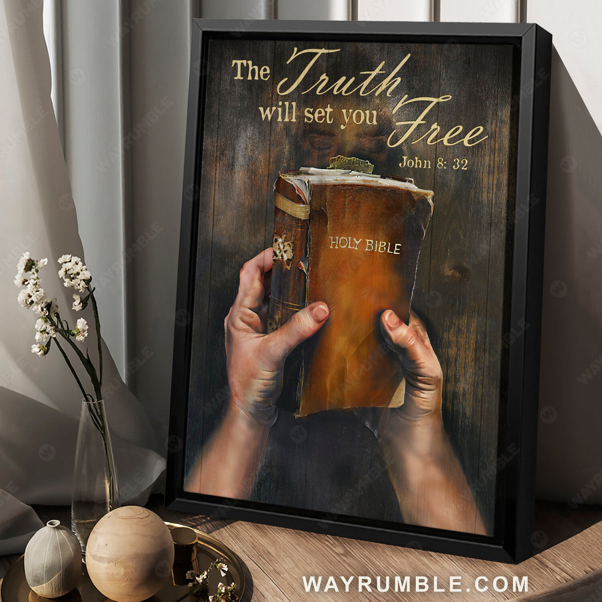 Antique bible, Take my hand, Dark night, The truth will set you free - Jesus Portrait Canvas Prints, Christian Wall Art