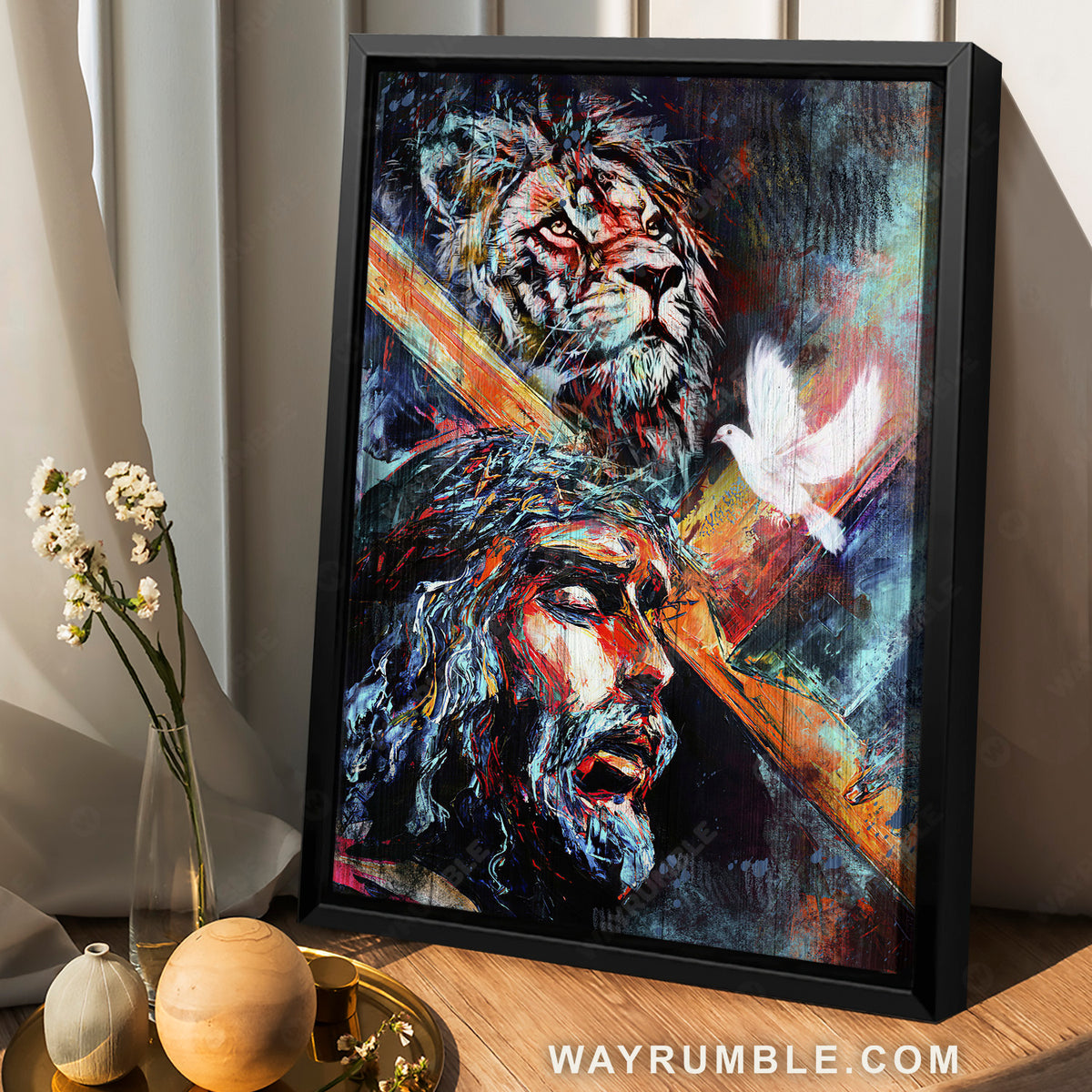Unique artwork, Stunning Jesus face, White dove, Lion of Judah - Jesus Portrait Canvas Prints, Home Decor Wall Art
