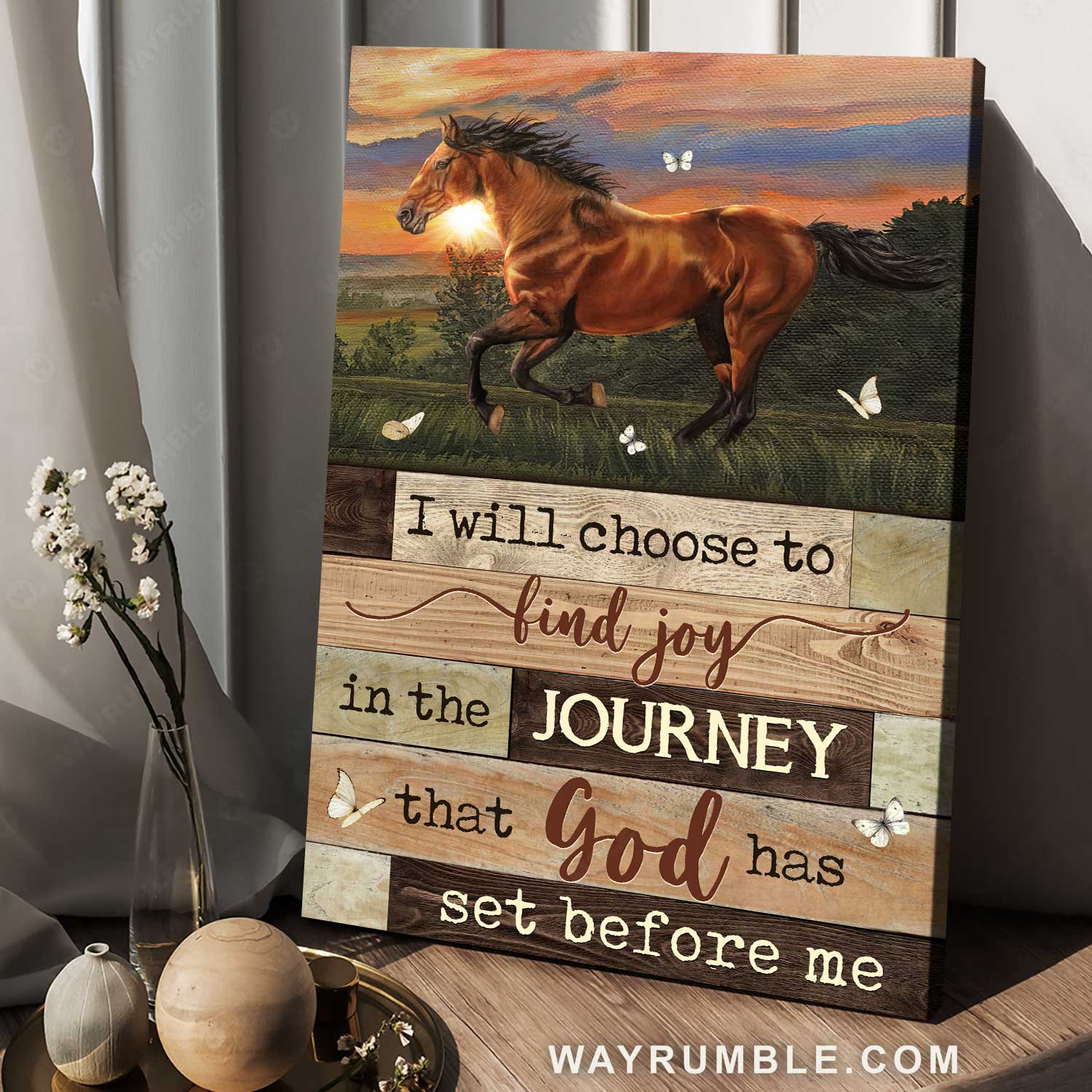 Quarter horse, Colorful sky, Green meadow, I will choose to find joy - Jesus Portrait Canvas Prints, Home Decor Wall Art