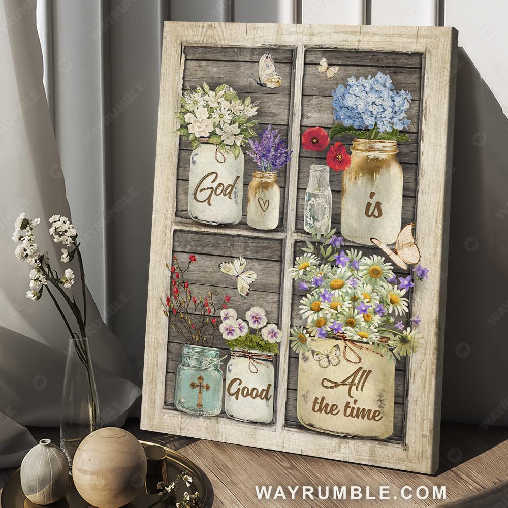 Flower drawing, Vintage window, Pretty butterfly, God is good all the time - Jesus Portrait Canvas Prints, Christian Wall Art