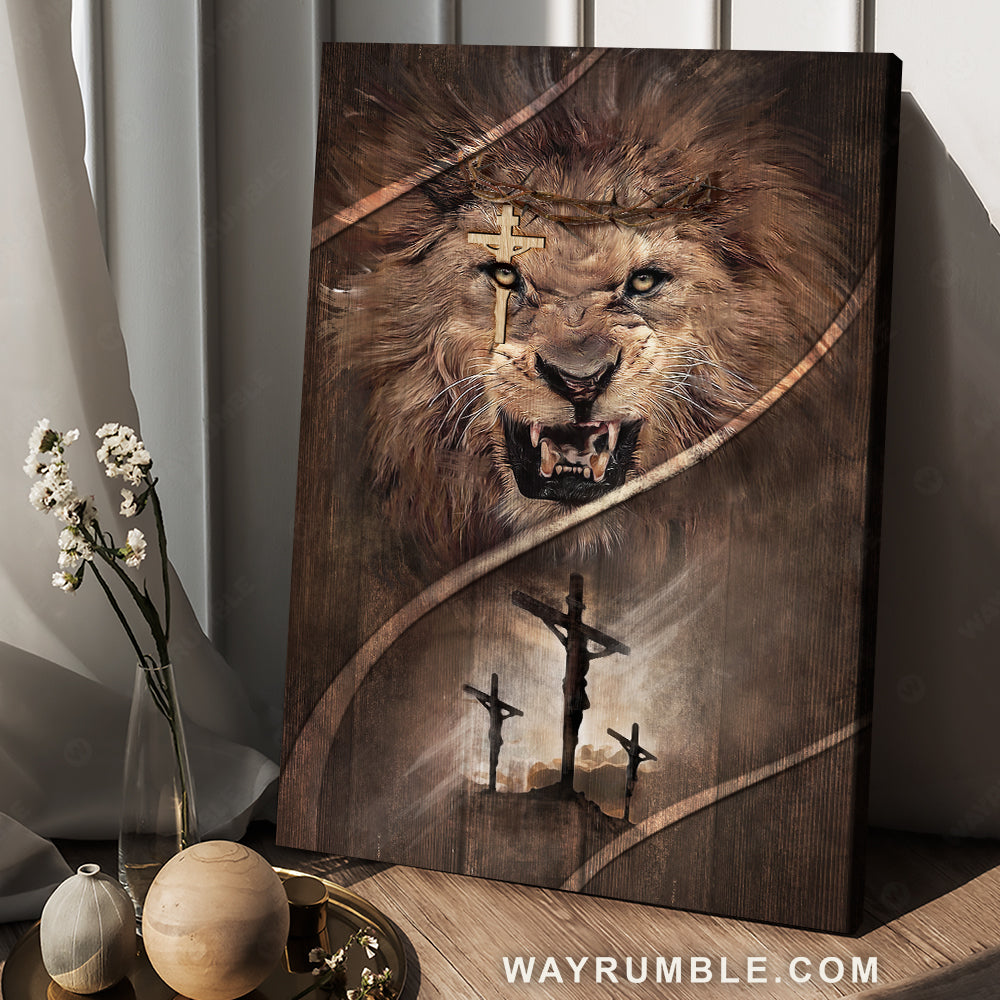 Amazing lion, Cross drawing, Lion of Judah - Jesus Portrait Canvas Prints, Christian Wall Art