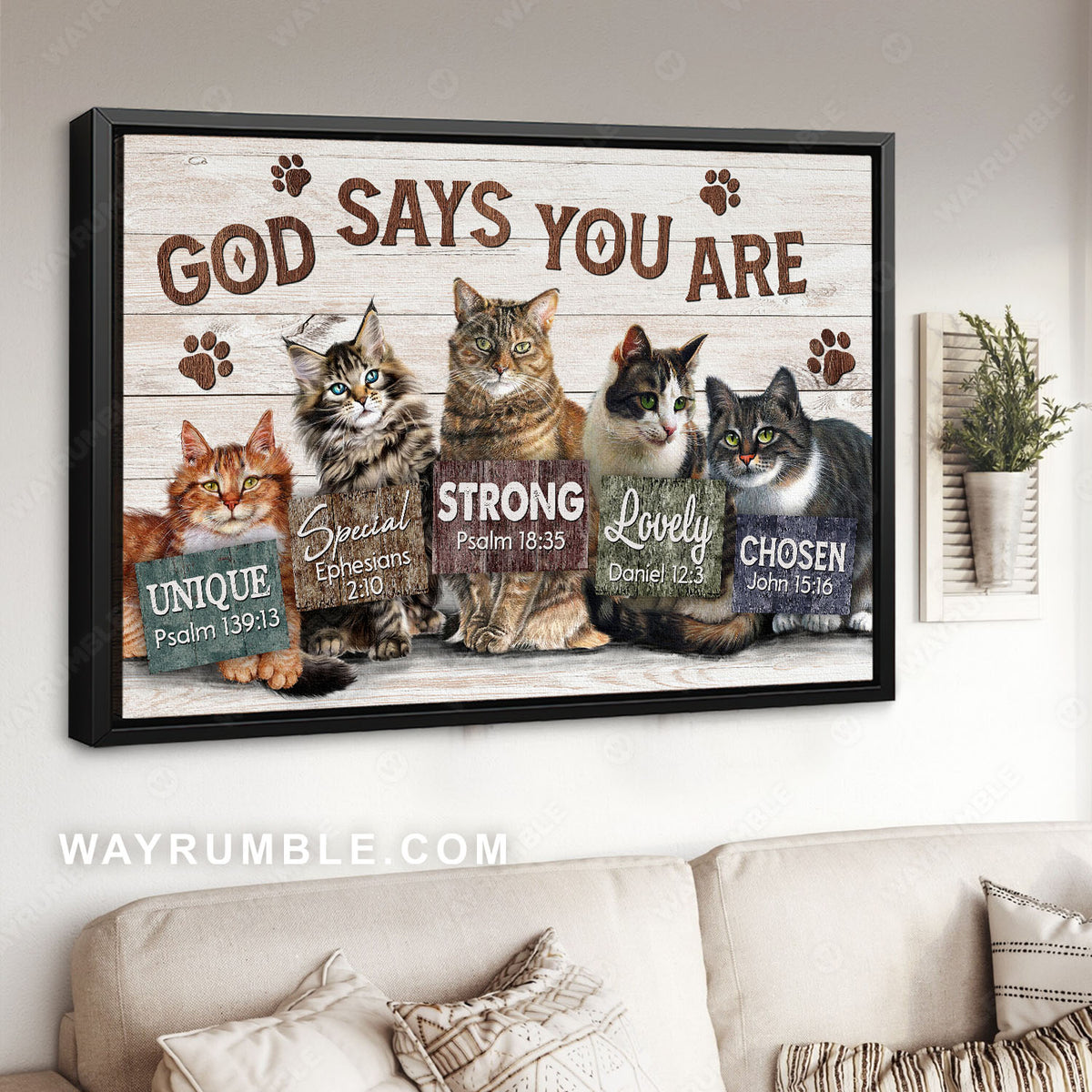 Amazing cat, Gift for cat lover, God says you are unique - Jesus Landscape Canvas Prints, Christian Wall Art