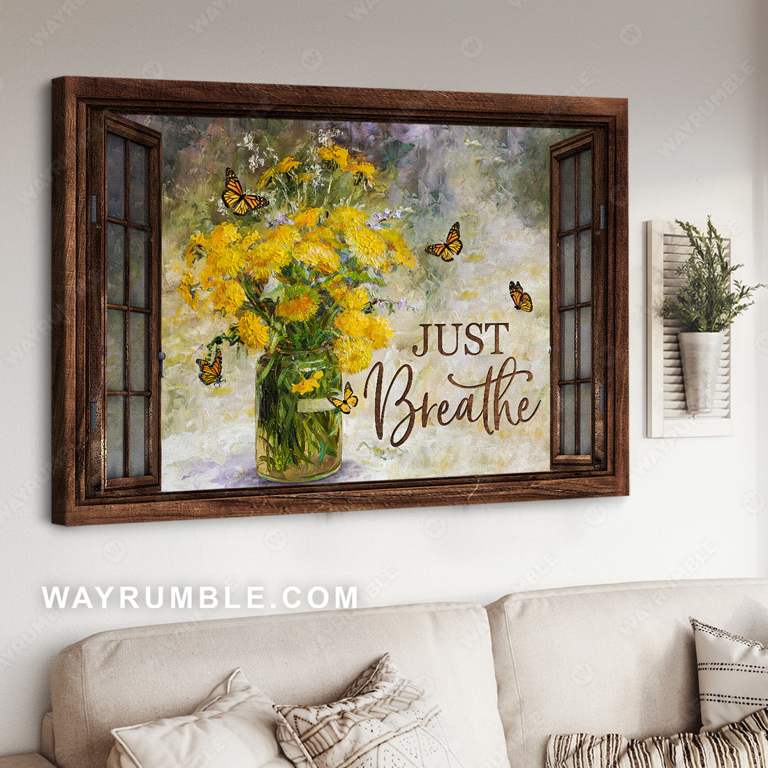 Chrysanthemum drawing, Orange butterfly, Just breathe - Jesus Landscape Canvas Prints, Christian Wall Art