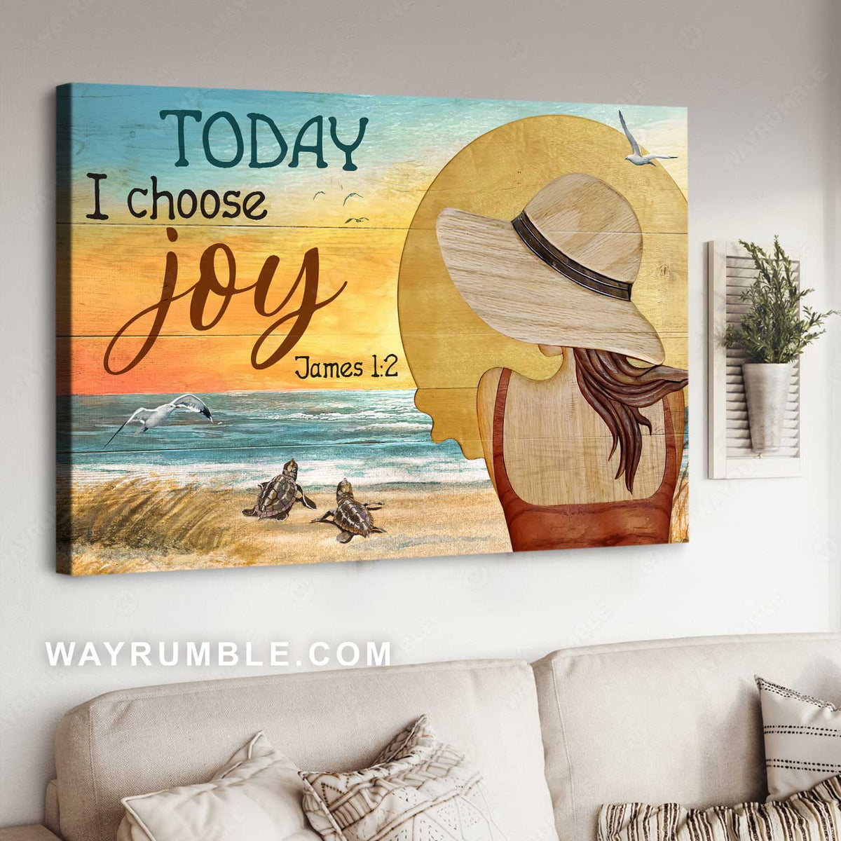 Girl artwork, Beautiful beach, Sea turtle, Today I choose joy - Jesus Landscape Canvas Prints, Home Decor Wall Art