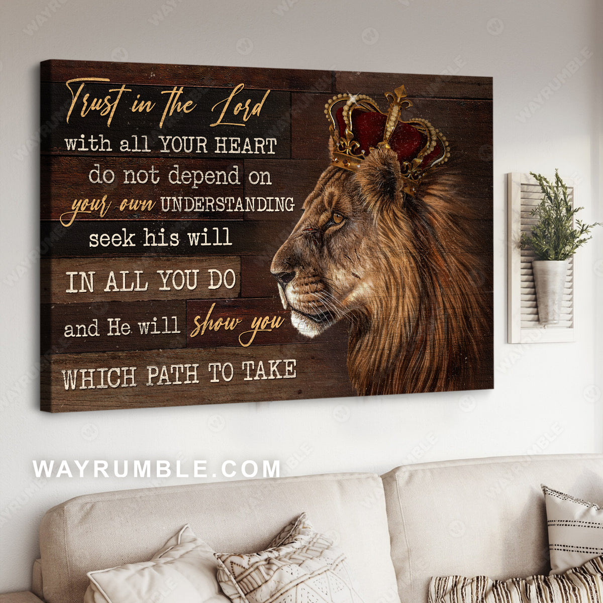 Amazing lion, Luxury crown, Trust in the Lord with all your heart - Jesus Landscape Canvas Prints, Home Decor Wall Art