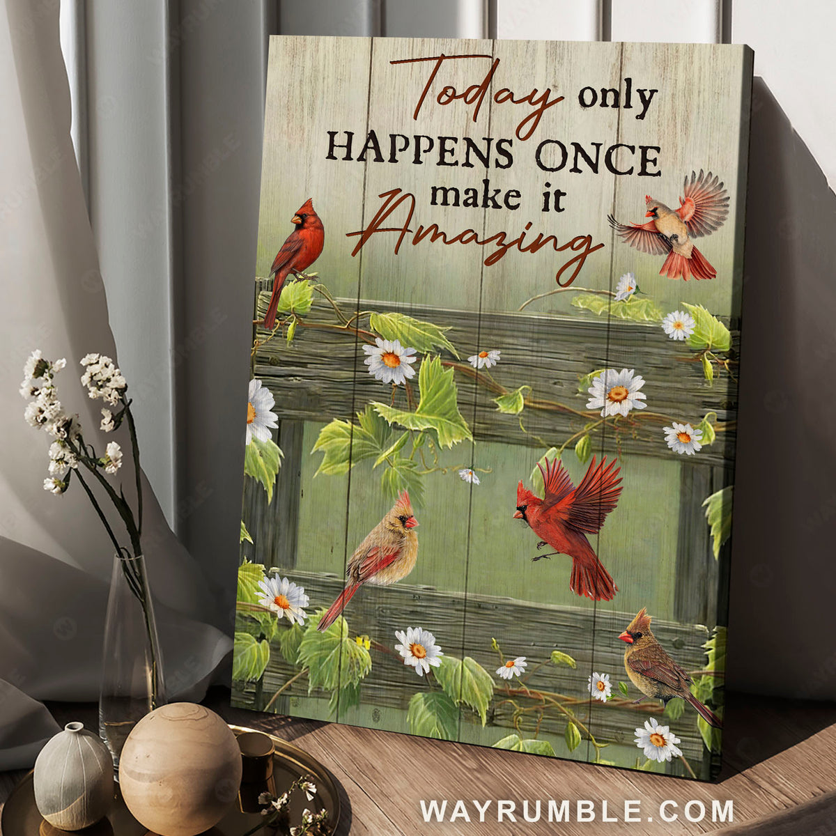 Red cardinals, Daisy flower, Green plant, Today amazing- Jesus Portrait Canvas Prints, Christian Wall Art