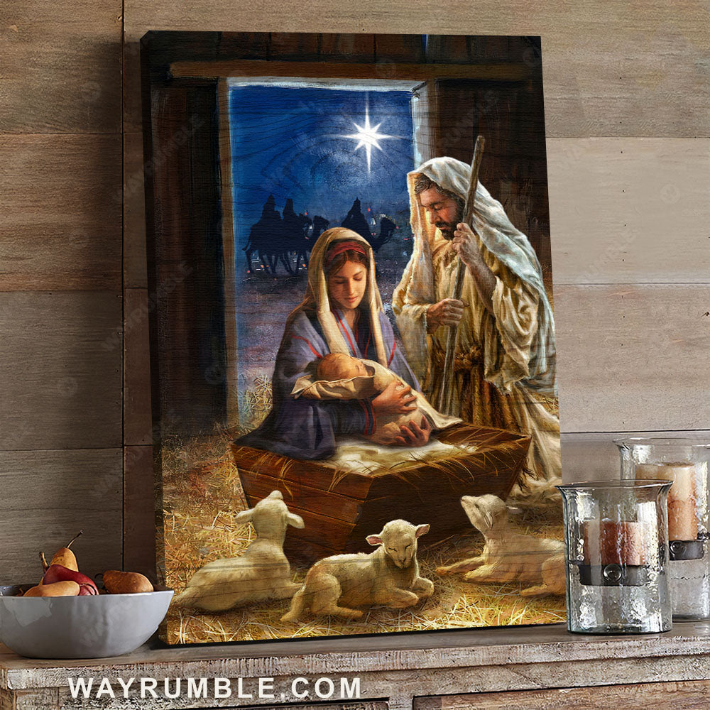 Nativity scene with mary, joseph, and baby jesus on Craiyon