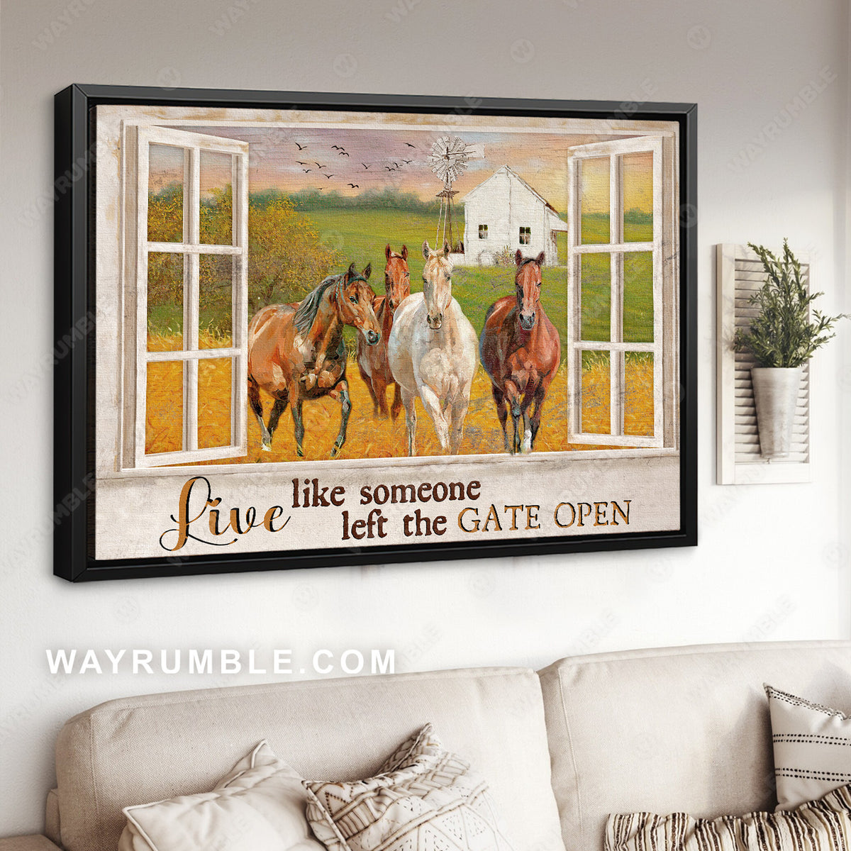 Beautiful meadow land, Quarter horse, Windmill, Live like someone left the gate open - Jesus Landscape Canvas Prints, Christian Wall Art