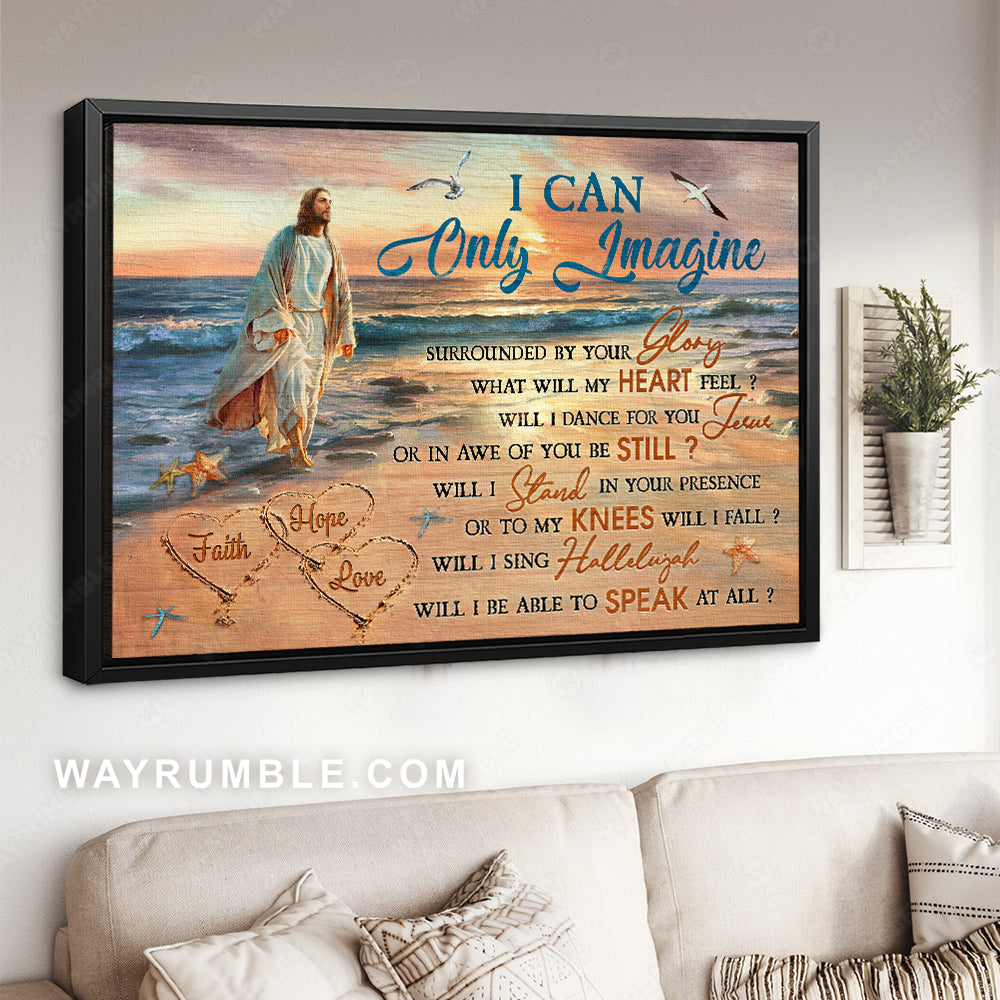 Orange sunset drawing, Jesus painting, Seagull, I can only imagine - Jesus Landscape Canvas Prints, Christian Wall Art