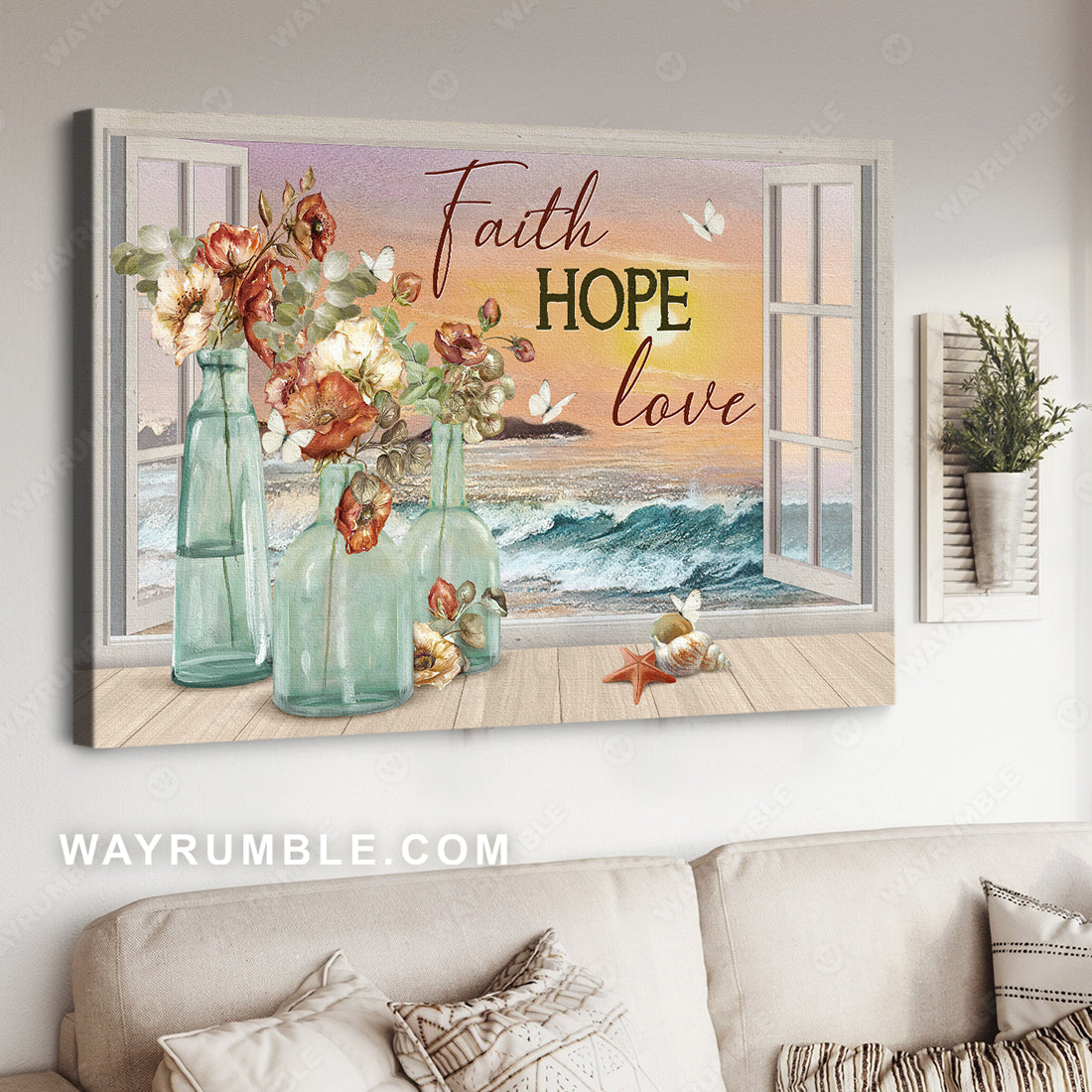 Pretty sunset, Beautiful flower, Deep ocean, Faith, Hope, Love - Jesus Landscape Canvas Prints, Christian Wall Art