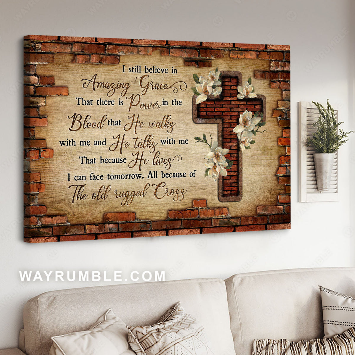 Camellia flower, Brick wall, Jesus cross, The old rugged cross - Jesus Landscape Canvas Prints, Christian Wall Art