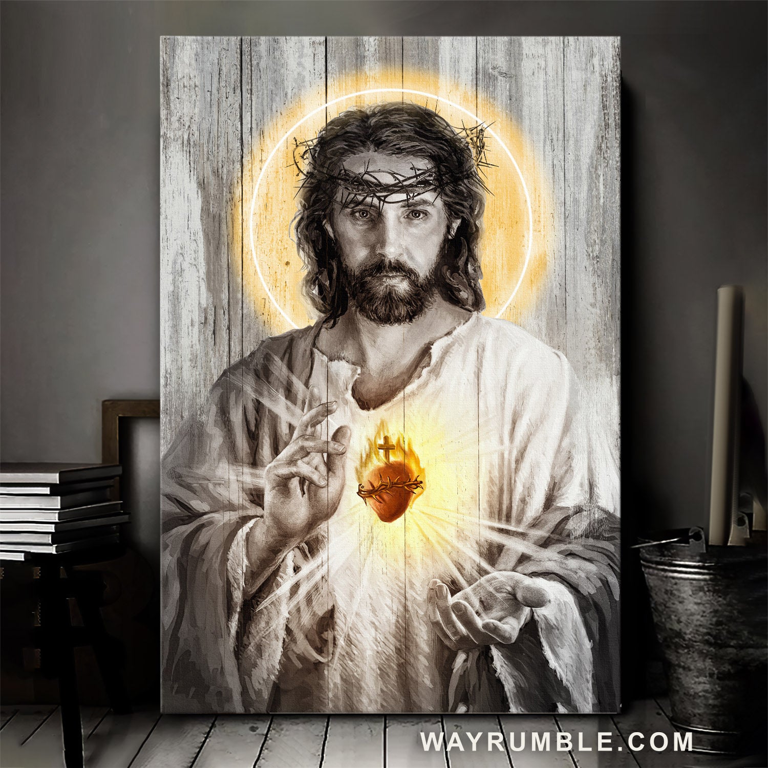 Jesus painting, Sacred heart of Jesus, Halo light - Jesus Portrait Canvas Prints, Christian Wall Art