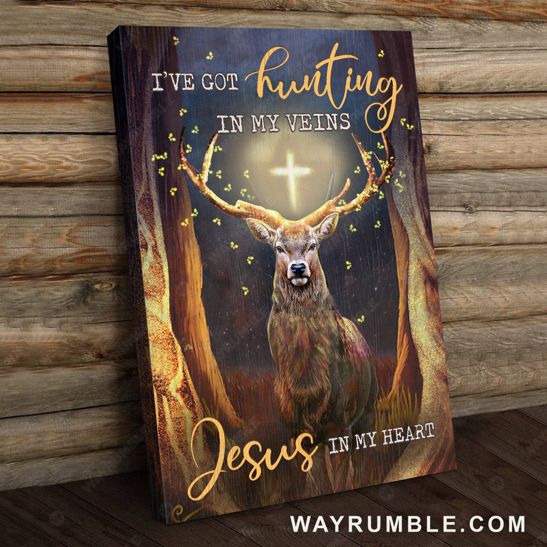 Deer painting, The mystery forest, The glowing cross, I got hunting in my veins, Jesus in my heart - Jesus Portrait Canvas Prints, Christian Wall Art