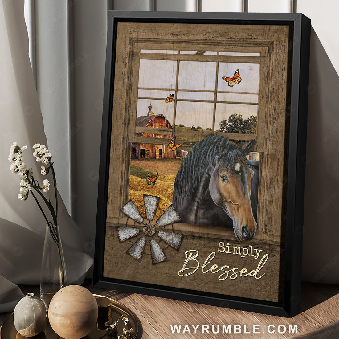 Black horse, Peace farm, Windmill, Simply blessed - Jesus Portrait Canvas Prints, Christian Wall Art