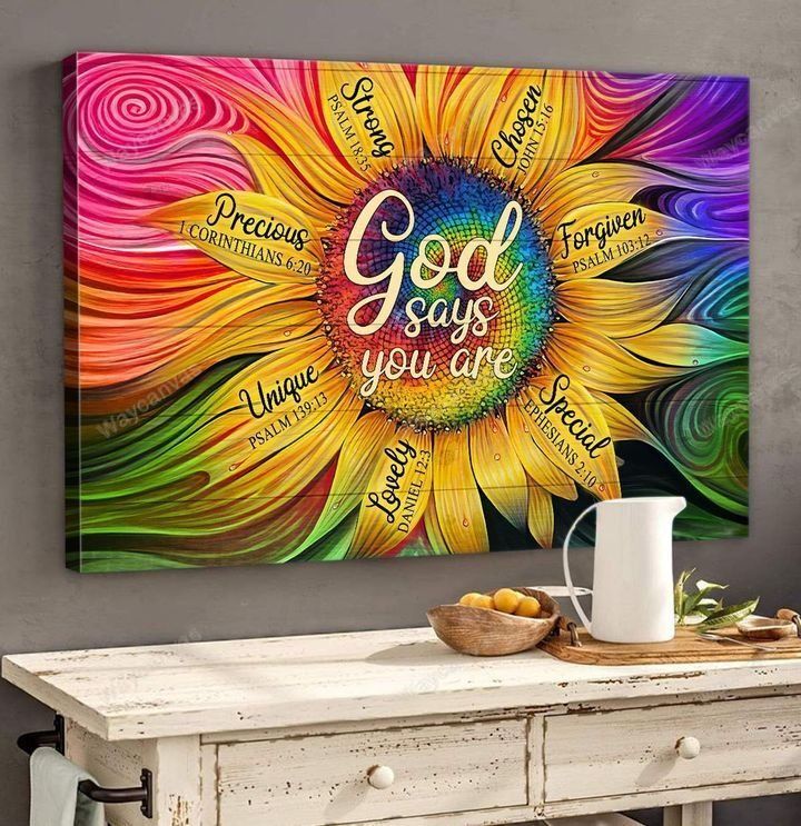 Sunflower painting, God says you are unique - Jesus Landscape Canvas Prints, Wall Art