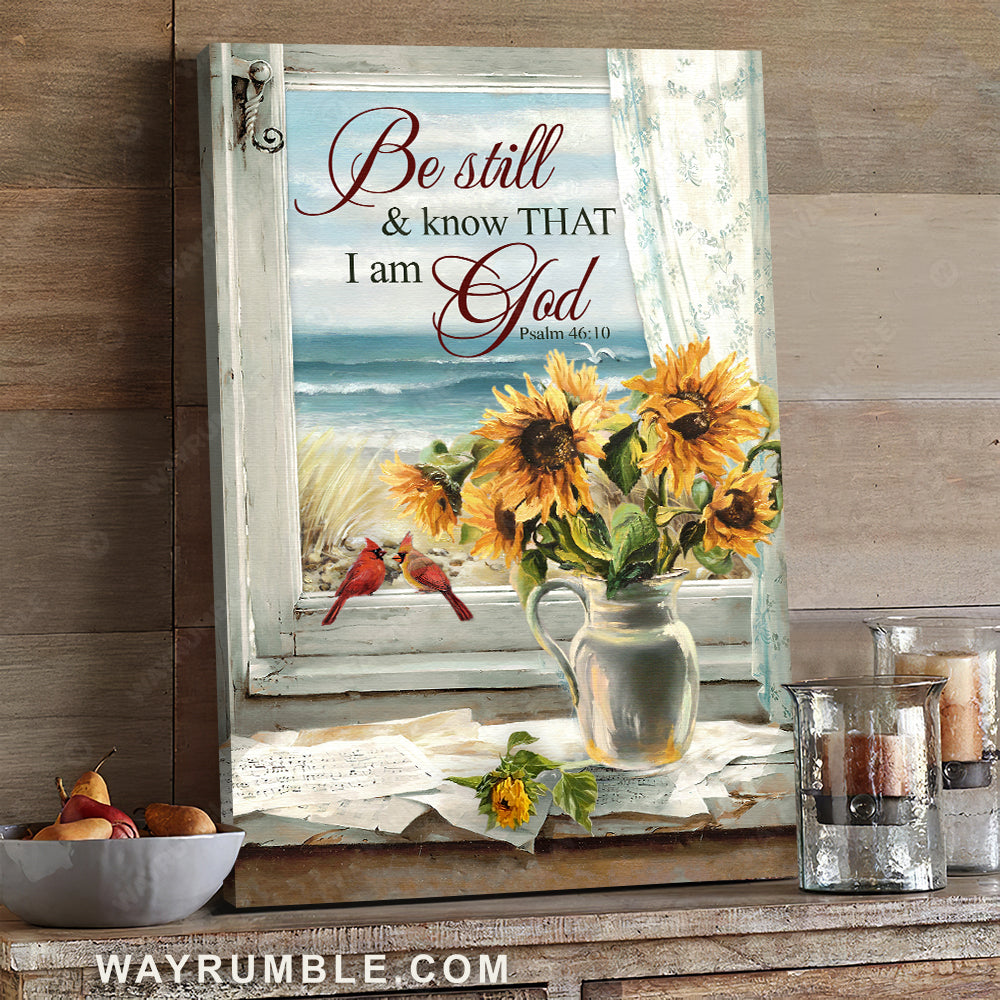 Sunflower painting, Vintage window, Beautiful beach, Be still and know that I am God - Jesus Portrait Canvas Prints, Christian Wall Art