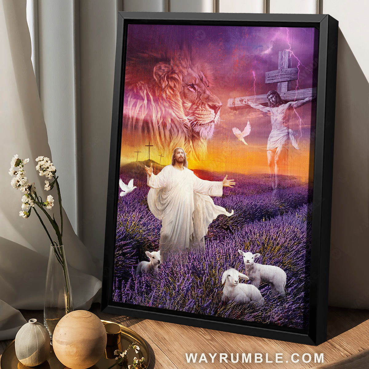 Jesus on the cross, The Lamb of God, The Lion of Judah, Lavender field - Jesus Portrait Canvas Prints, Christian Wall Art