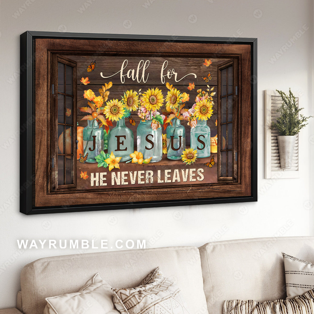 Sunflower vase, Pumpkin painting, Autumn vibe, Fall for Jesus - Jesus Landscape Canvas Prints, Home Decor Wall Art