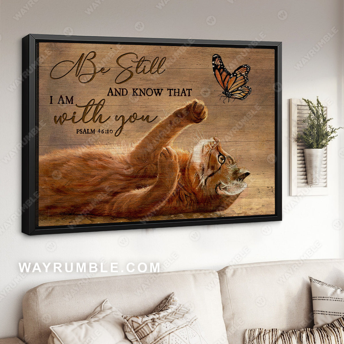 Brown cat, Butterfly drawing, Gift for cat lover, Be still and know that I am with you - Jesus Landscape Canvas Prints, Christian Wall Art